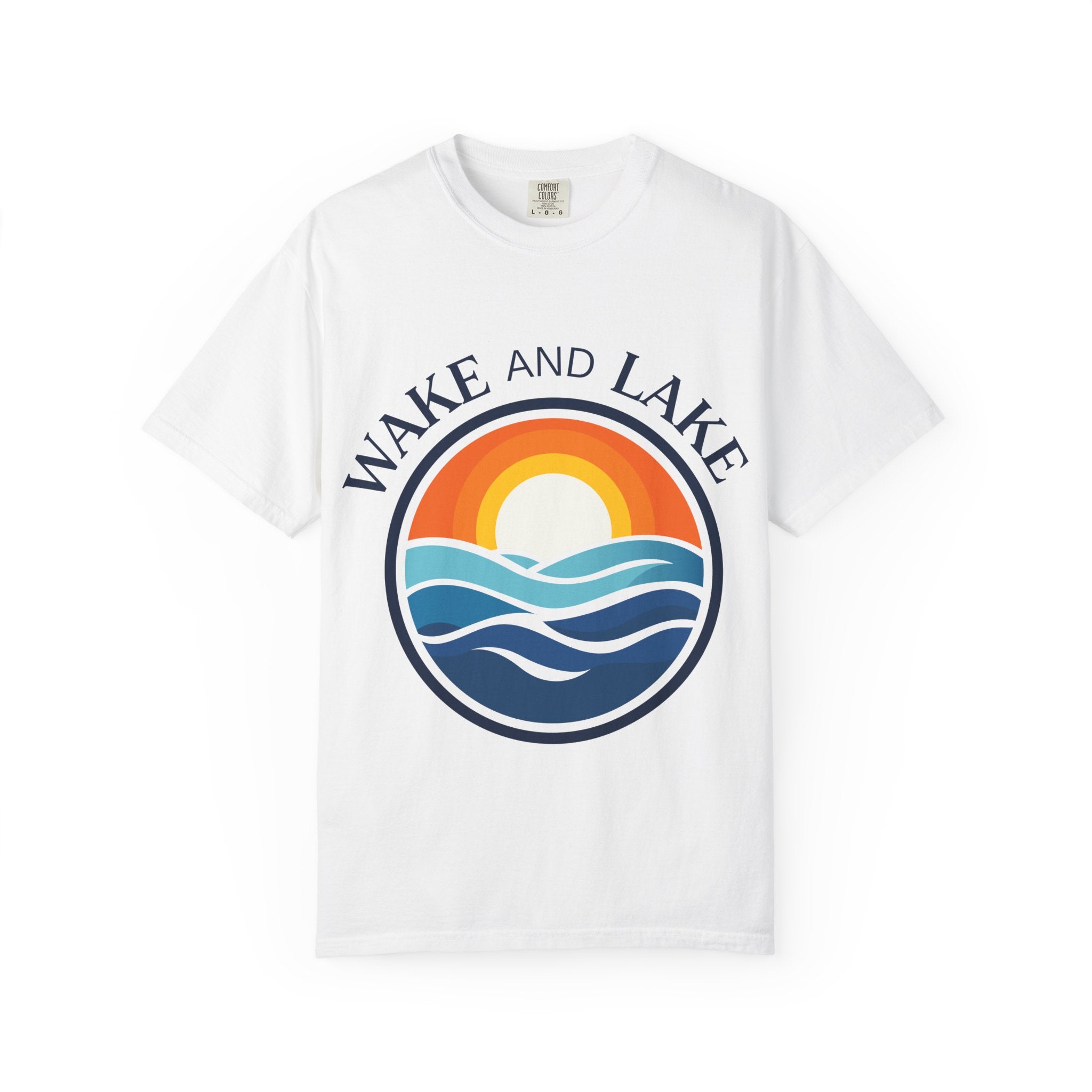 Wake and Lake Life Circle Crest Tee light color on a sunny lake day
White or sand-colored unisex lake t-shirt with circle crest logo
Light summer boating shirt with Wake and Lake branding
Breathable cotton lake life tee in light colorway

