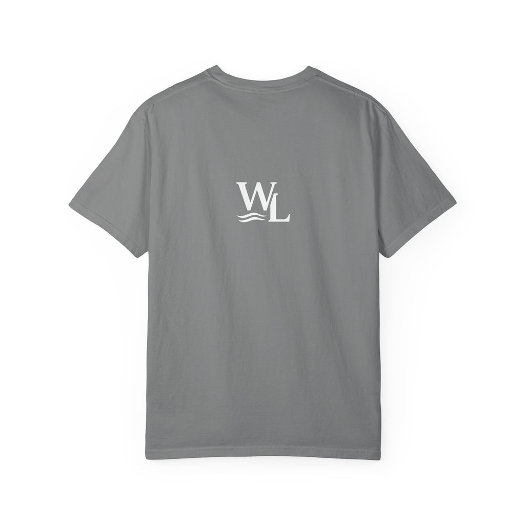 Wake and Lake Circle Crest Arch Tee worn at a lake dock
Lake life t-shirt with arch circle crest logo graphic
Soft unisex summer boating tee with arch design
Wake and Lake branded arch graphic cotton shirt
