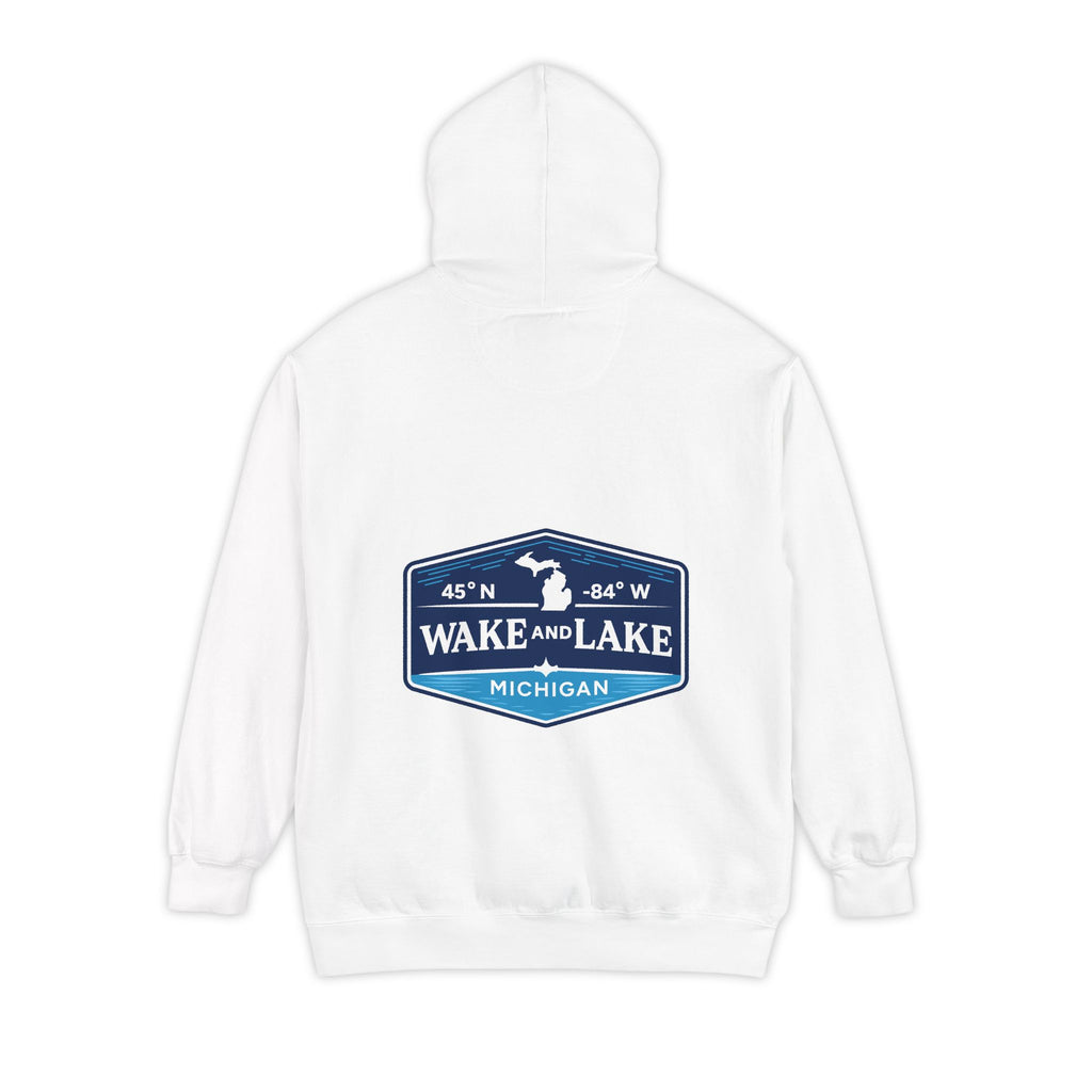 Wake and Lake Life Circle Crest Hoodie Light worn on a summer boat morning
Light-colored lake life sweatshirt with circle crest graphic
Natural white or sand lake hoodie for warm summer days
Soft light fleece with Wake and Lake circle crest design

