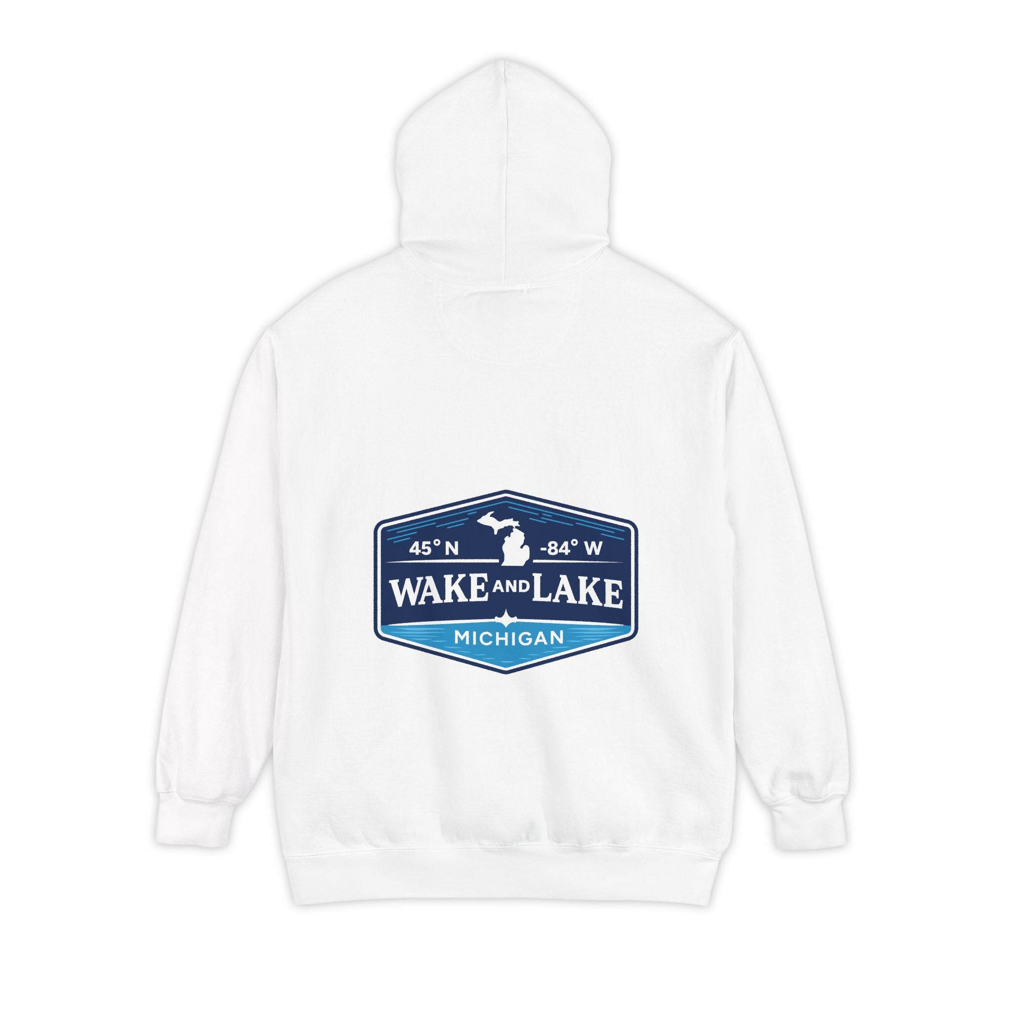 Wake and Lake Life Circle Crest Hoodie Light worn on a summer boat morning
Light-colored lake life sweatshirt with circle crest graphic
Natural white or sand lake hoodie for warm summer days
Soft light fleece with Wake and Lake circle crest design

