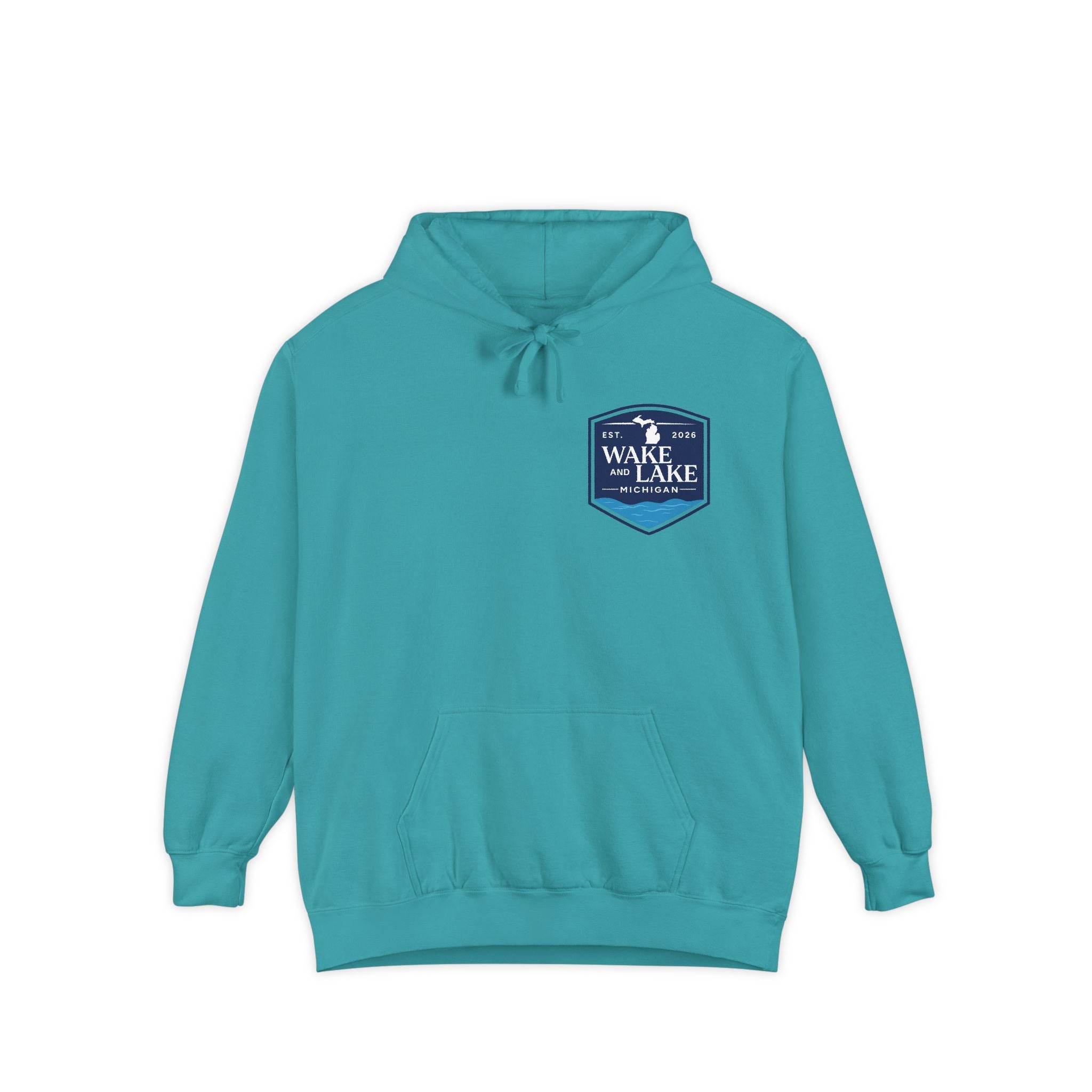Wake and Lake Life Circle Crest Hoodie Light worn on a summer boat morning
Light-colored lake life sweatshirt with circle crest graphic
Natural white or sand lake hoodie for warm summer days
Soft light fleece with Wake and Lake circle crest design

