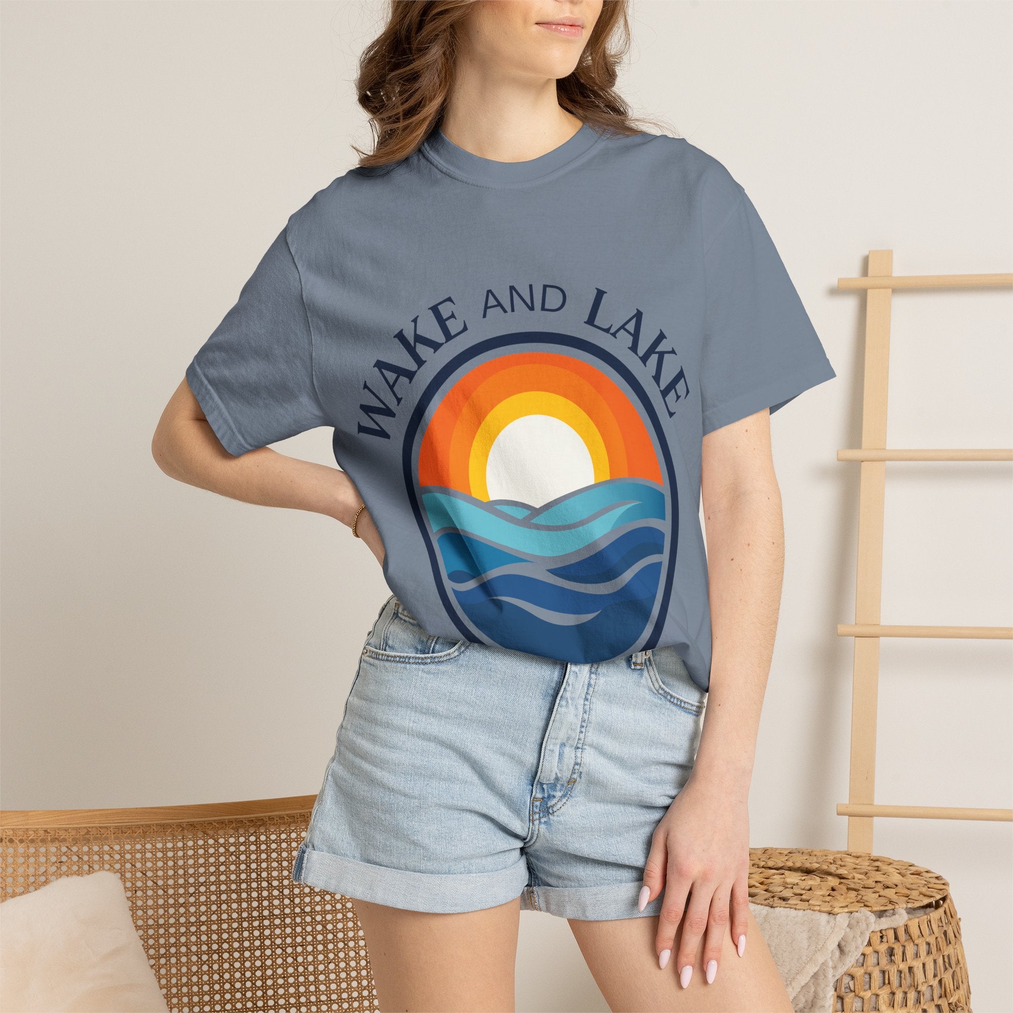 Wake and Lake Life Circle Crest Tee light color on a sunny lake day
White or sand-colored unisex lake t-shirt with circle crest logo
Light summer boating shirt with Wake and Lake branding
Breathable cotton lake life tee in light colorway
