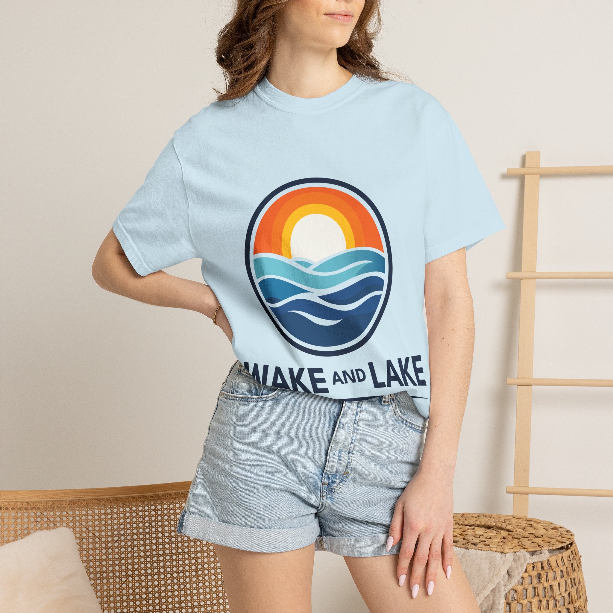 Wake and Lake Circle Crest Logo A tee worn lakeside
Soft cotton lake life t-shirt with circle crest logo A
Boating summer tee with Wake and Lake circle crest branding
Unisex circle crest graphic tee for lake weekends
