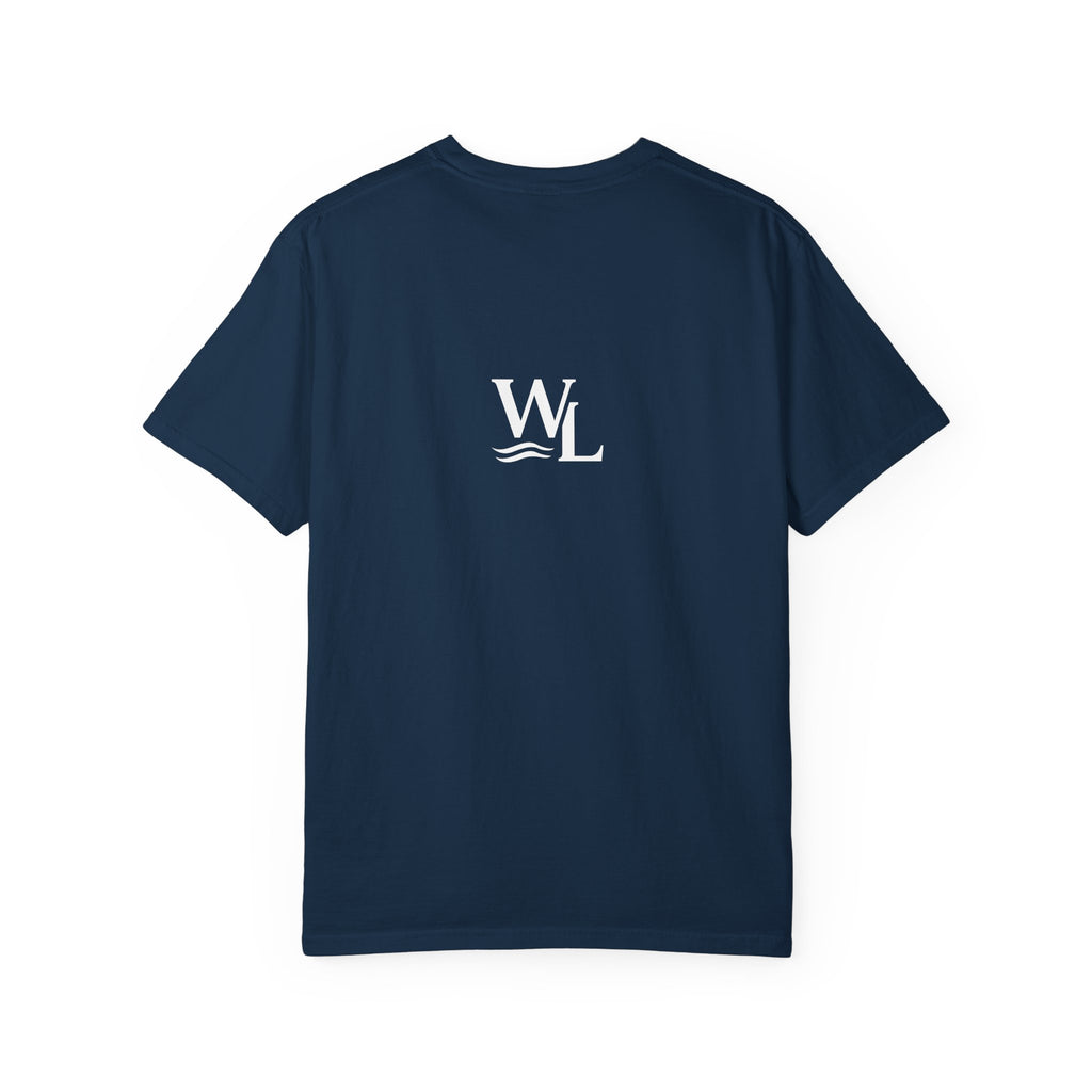Wake and Lake Circle Crest Arch Tee worn at a lake dock
Lake life t-shirt with arch circle crest logo graphic
Soft unisex summer boating tee with arch design
Wake and Lake branded arch graphic cotton shirt
