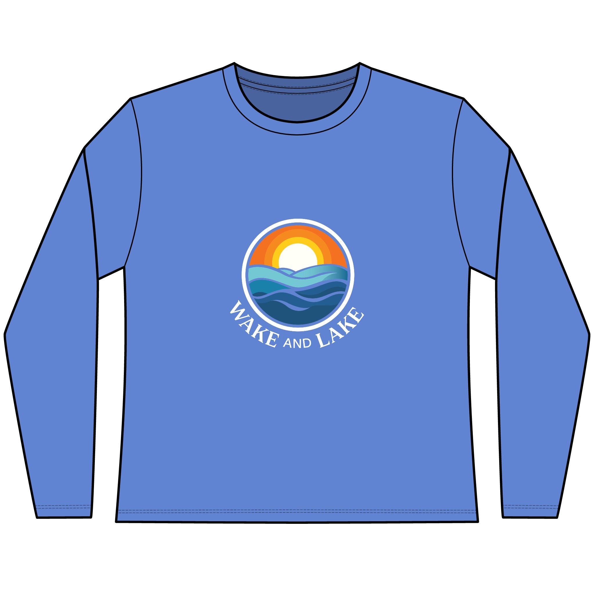 Wake and Lake Circle Crest Women's Long Sleeve Tee on an autumn dock
Soft fitted women's long sleeve lake life shirt with crest graphic
Wake and Lake branded women's shoulder-season tee
Circle crest long sleeve cotton top for cool lake mornings
