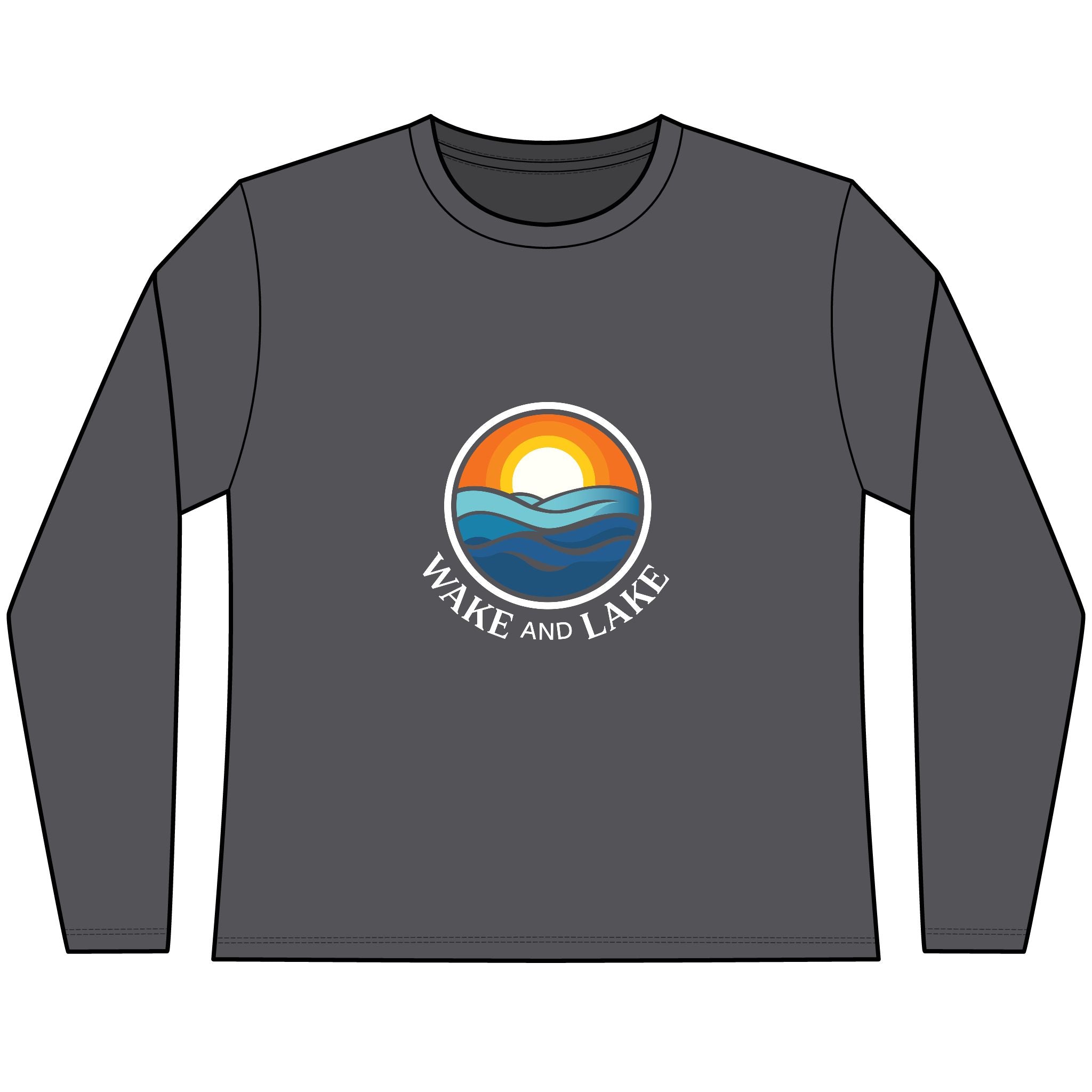 Wake and Lake Circle Crest Women's Long Sleeve Tee on an autumn dock
Soft fitted women's long sleeve lake life shirt with crest graphic
Wake and Lake branded women's shoulder-season tee
Circle crest long sleeve cotton top for cool lake mornings
