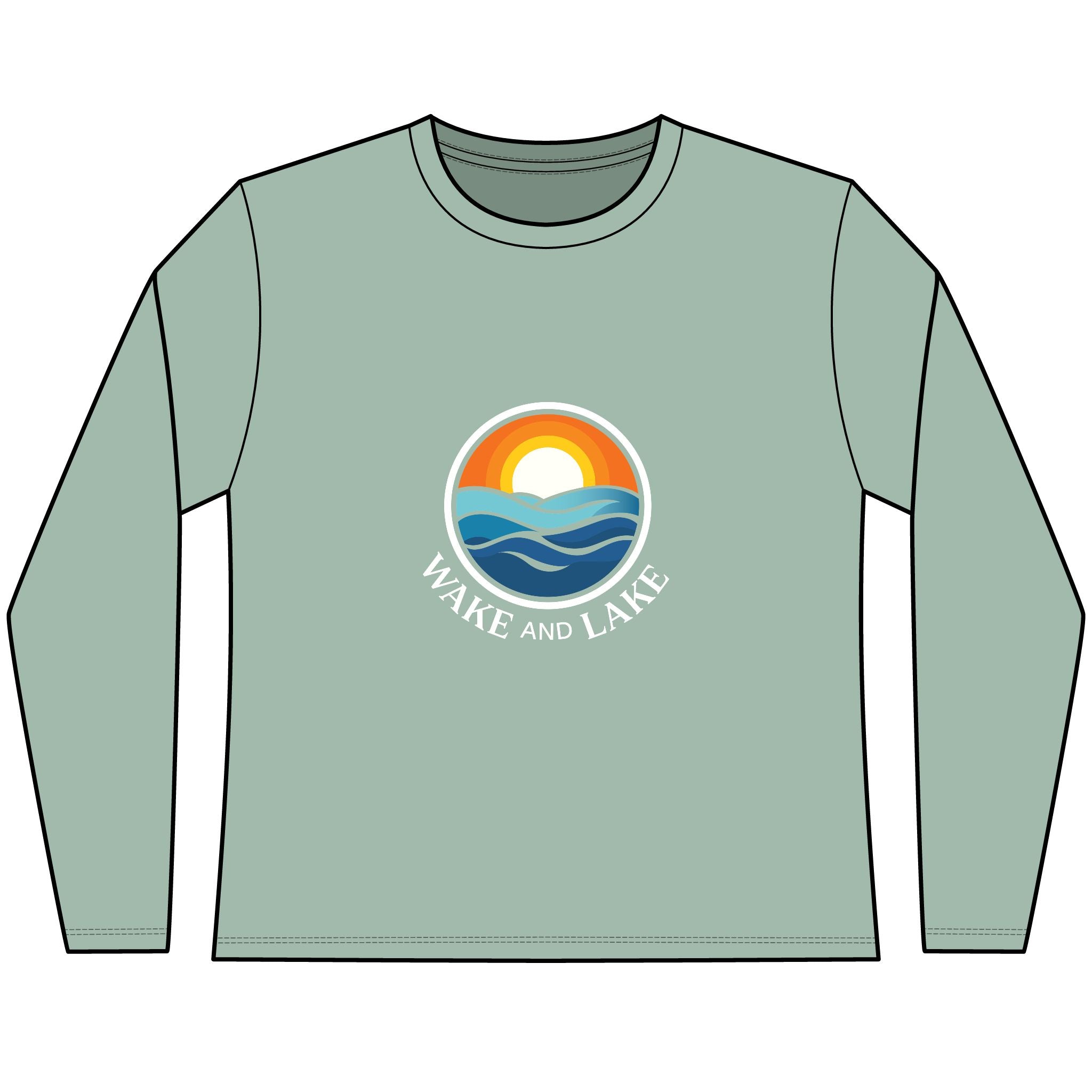 Wake and Lake Circle Crest Women's Long Sleeve Tee on an autumn dock
Soft fitted women's long sleeve lake life shirt with crest graphic
Wake and Lake branded women's shoulder-season tee
Circle crest long sleeve cotton top for cool lake mornings
