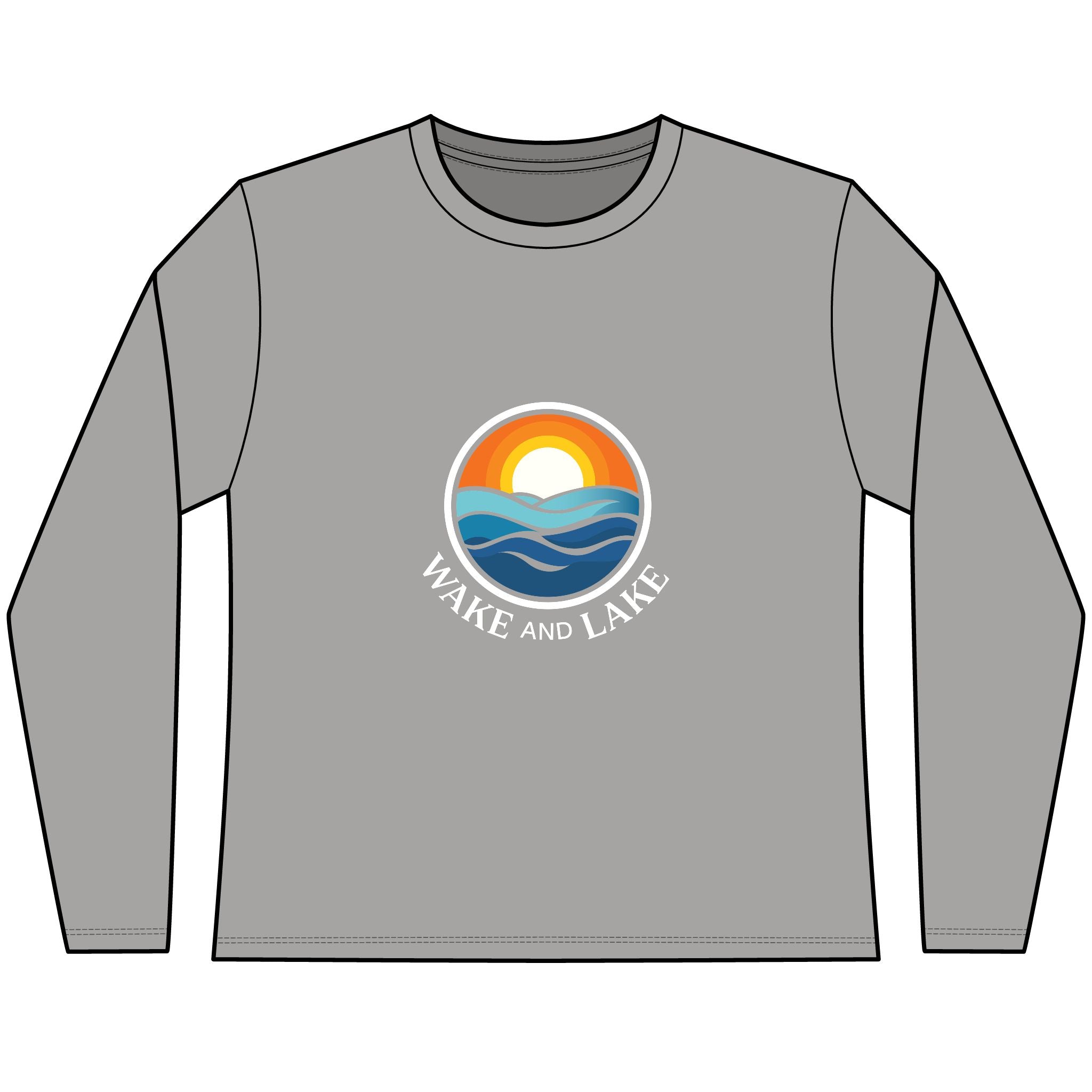 Wake and Lake Circle Crest Women's Long Sleeve Tee on an autumn dock
Soft fitted women's long sleeve lake life shirt with crest graphic
Wake and Lake branded women's shoulder-season tee
Circle crest long sleeve cotton top for cool lake mornings
