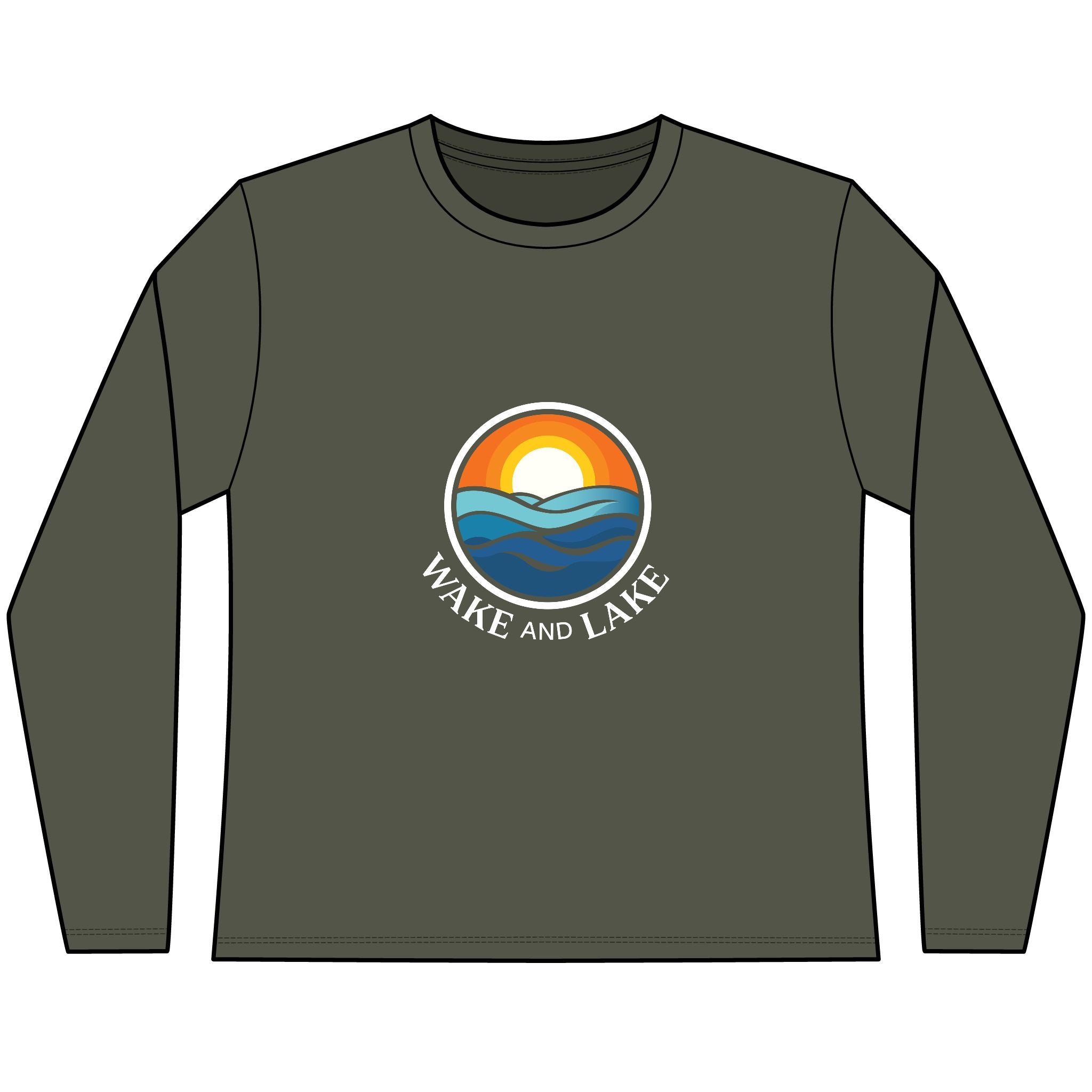 Wake and Lake Circle Crest Women's Long Sleeve Tee on an autumn dock
Soft fitted women's long sleeve lake life shirt with crest graphic
Wake and Lake branded women's shoulder-season tee
Circle crest long sleeve cotton top for cool lake mornings
