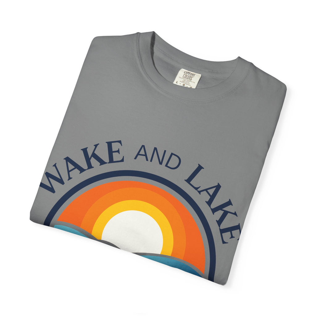 Wake and Lake Life Circle Crest Tee light color on a sunny lake day
White or sand-colored unisex lake t-shirt with circle crest logo
Light summer boating shirt with Wake and Lake branding
Breathable cotton lake life tee in light colorway
