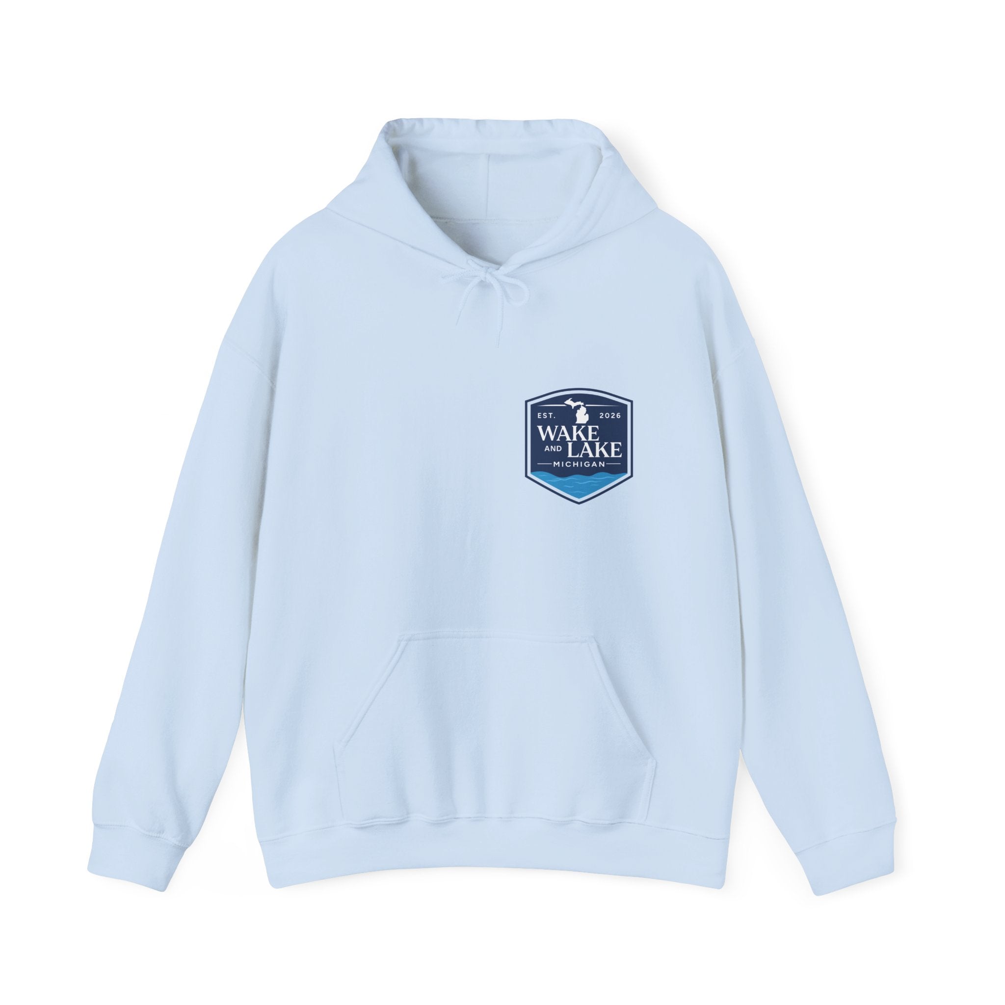 Wake and Lake Michigan Shield Hoodie worn on a foggy Great Lakes morning
Midweight Michigan crest sweatshirt for lake life
Michigan boating hoodie with bold shield graphic and Wake and Lake branding
Unisex Great Lakes fleece hoodie with Michigan shield crest

