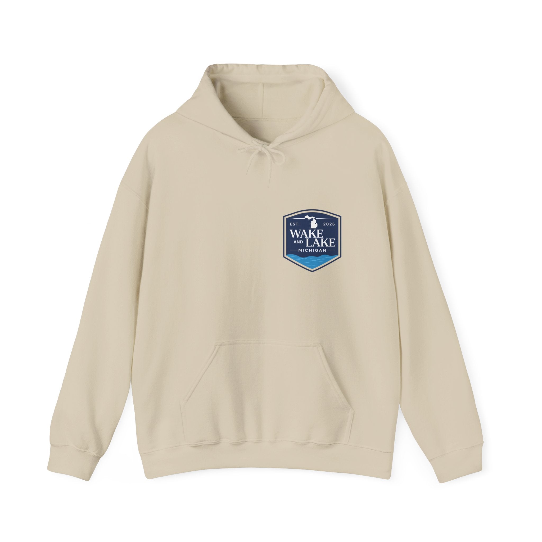 Wake and Lake Michigan Shield Hoodie worn on a foggy Great Lakes morning
Midweight Michigan crest sweatshirt for lake life
Michigan boating hoodie with bold shield graphic and Wake and Lake branding
Unisex Great Lakes fleece hoodie with Michigan shield crest
