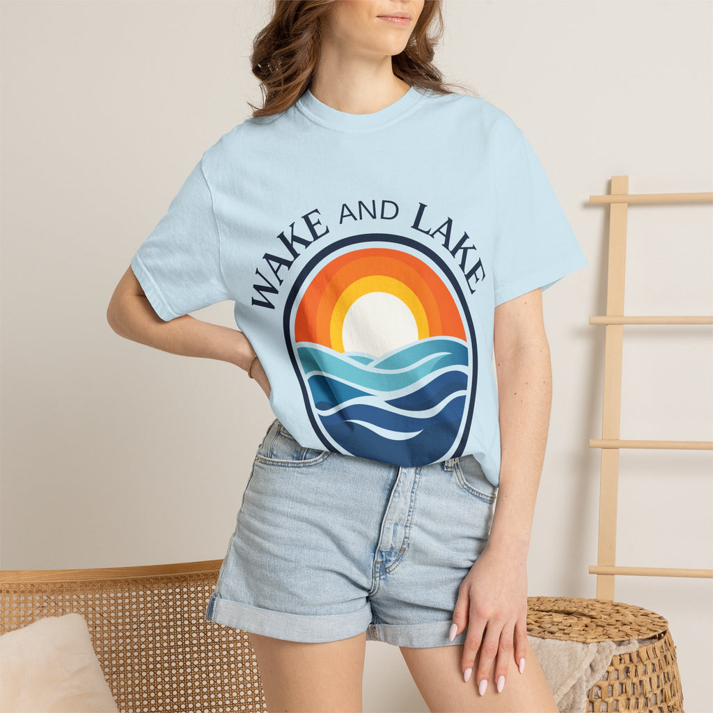 Wake and Lake Life Circle Crest Tee light color on a sunny lake day
White or sand-colored unisex lake t-shirt with circle crest logo
Light summer boating shirt with Wake and Lake branding
Breathable cotton lake life tee in light colorway
