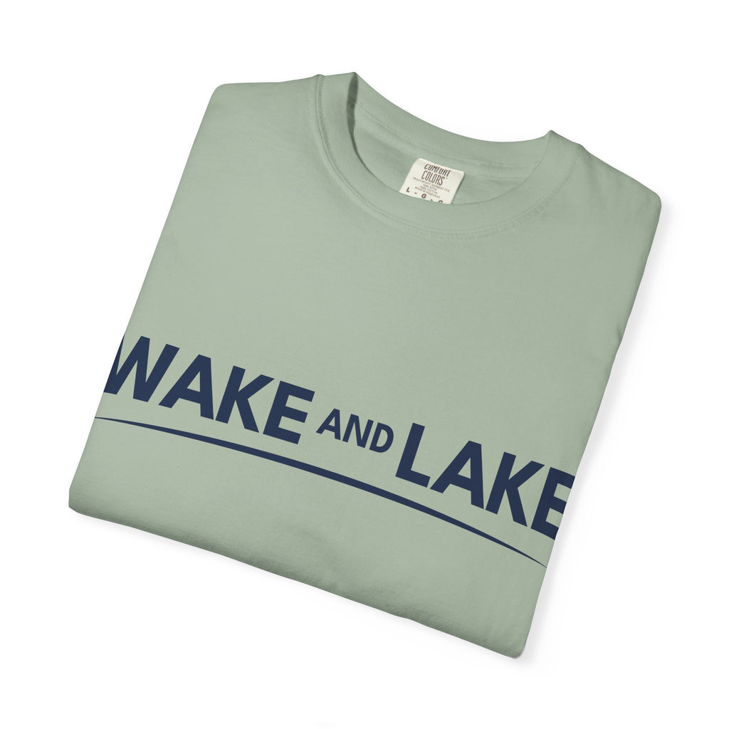 Wake and Lake Wordmark Tee worn at lakeside bonfire
Soft unisex cotton lake life t-shirt with chest wordmark
Wake and Lake branded everyday tee for boating weekends
Lake apparel t-shirt with clean Wake and Lake graphic

