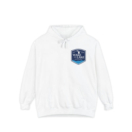 Wake and Lake Life Circle Crest Hoodie Light worn on a summer boat morning
Light-colored lake life sweatshirt with circle crest graphic
Natural white or sand lake hoodie for warm summer days
Soft light fleece with Wake and Lake circle crest design

