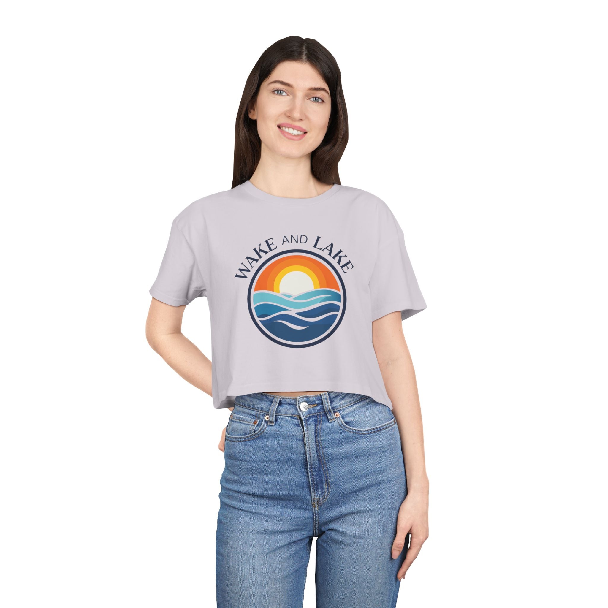 Wake and Lake Michigan Shield Women's Crop Tee on a boat deck
Relaxed crop top with Michigan crest graphic for lake days
Women's breezy boating crop tee with Wake and Lake Michigan branding
Soft women's Michigan Great Lakes crop t-shirt relaxed fit
