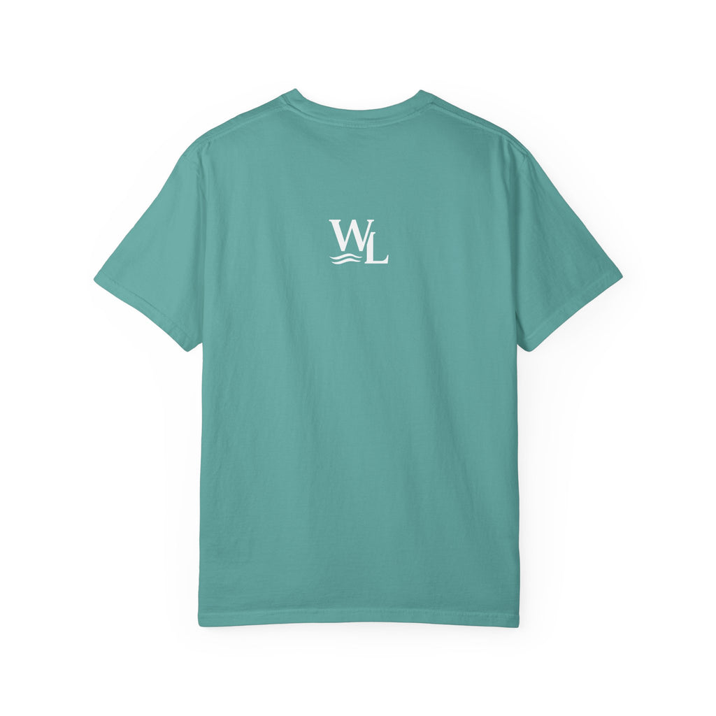 Wake and Lake Life Circle Crest Tee worn on a dock at sunset
Soft unisex lake life tee with bold circle crest graphic
Wake and Lake branded cotton t-shirt for summer boating
Circle crest logo tee for lake days and outdoor weekends

