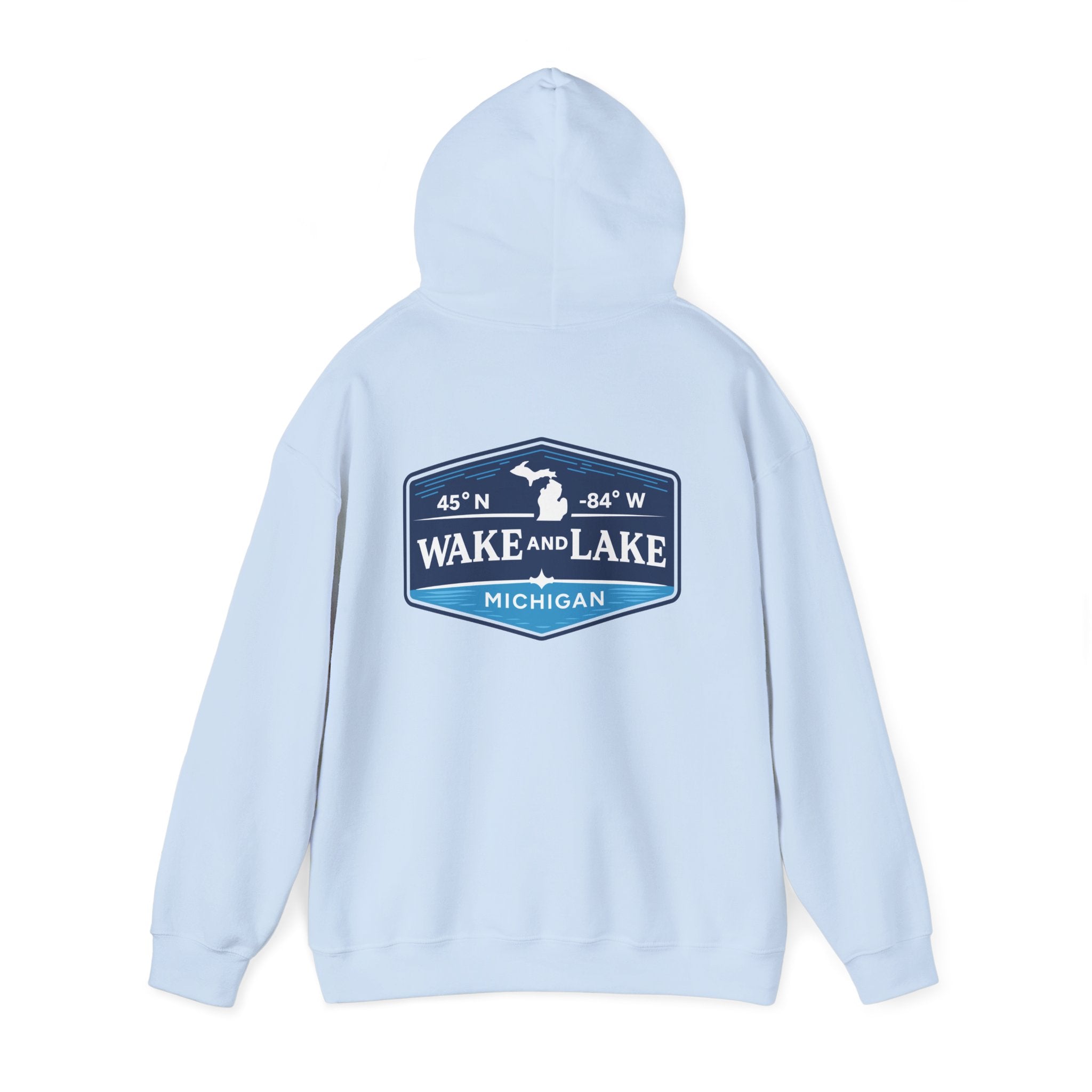 Wake and Lake Michigan Shield Hoodie worn on a foggy Great Lakes morning
Midweight Michigan crest sweatshirt for lake life
Michigan boating hoodie with bold shield graphic and Wake and Lake branding
Unisex Great Lakes fleece hoodie with Michigan shield crest
