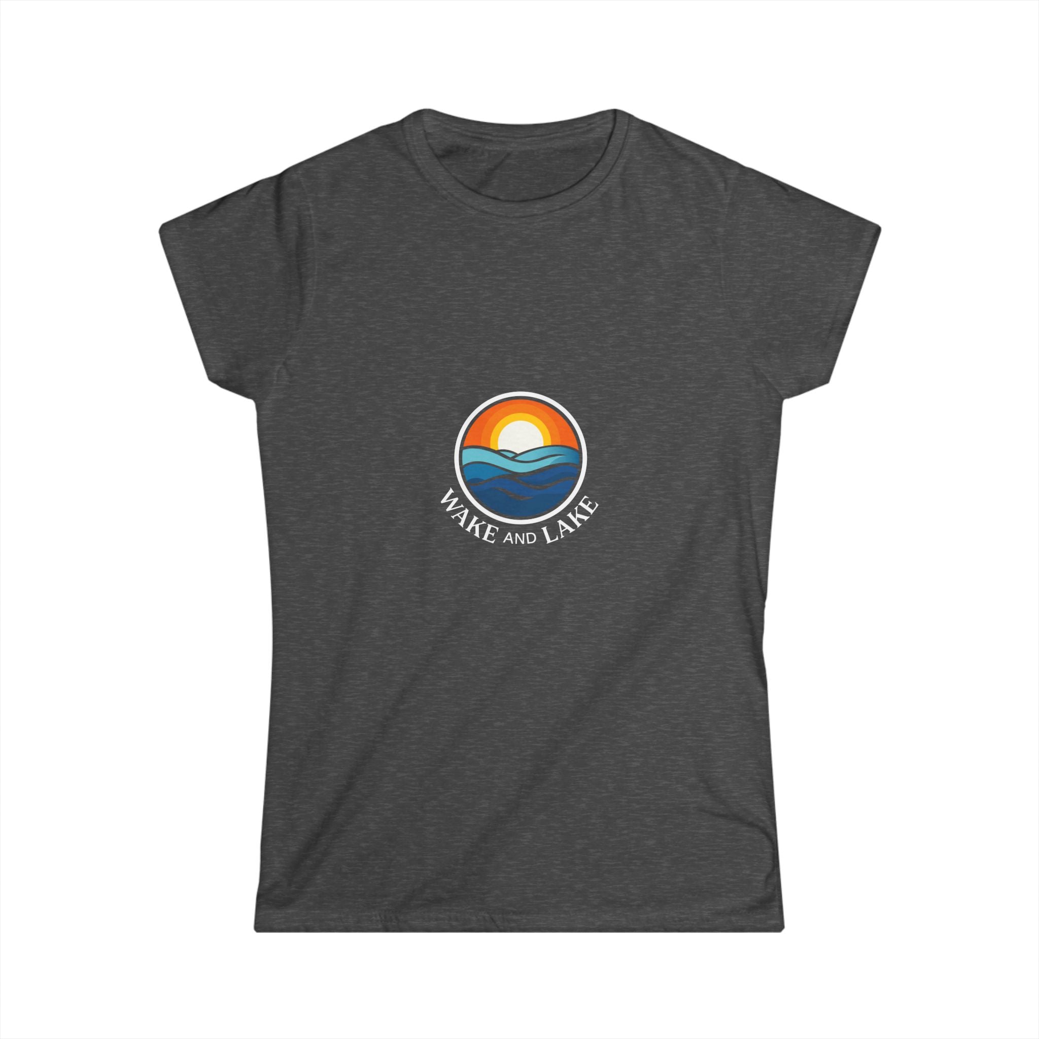 Wake and Lake Michigan Shield Women's Fitted Tee in gray heather, front view