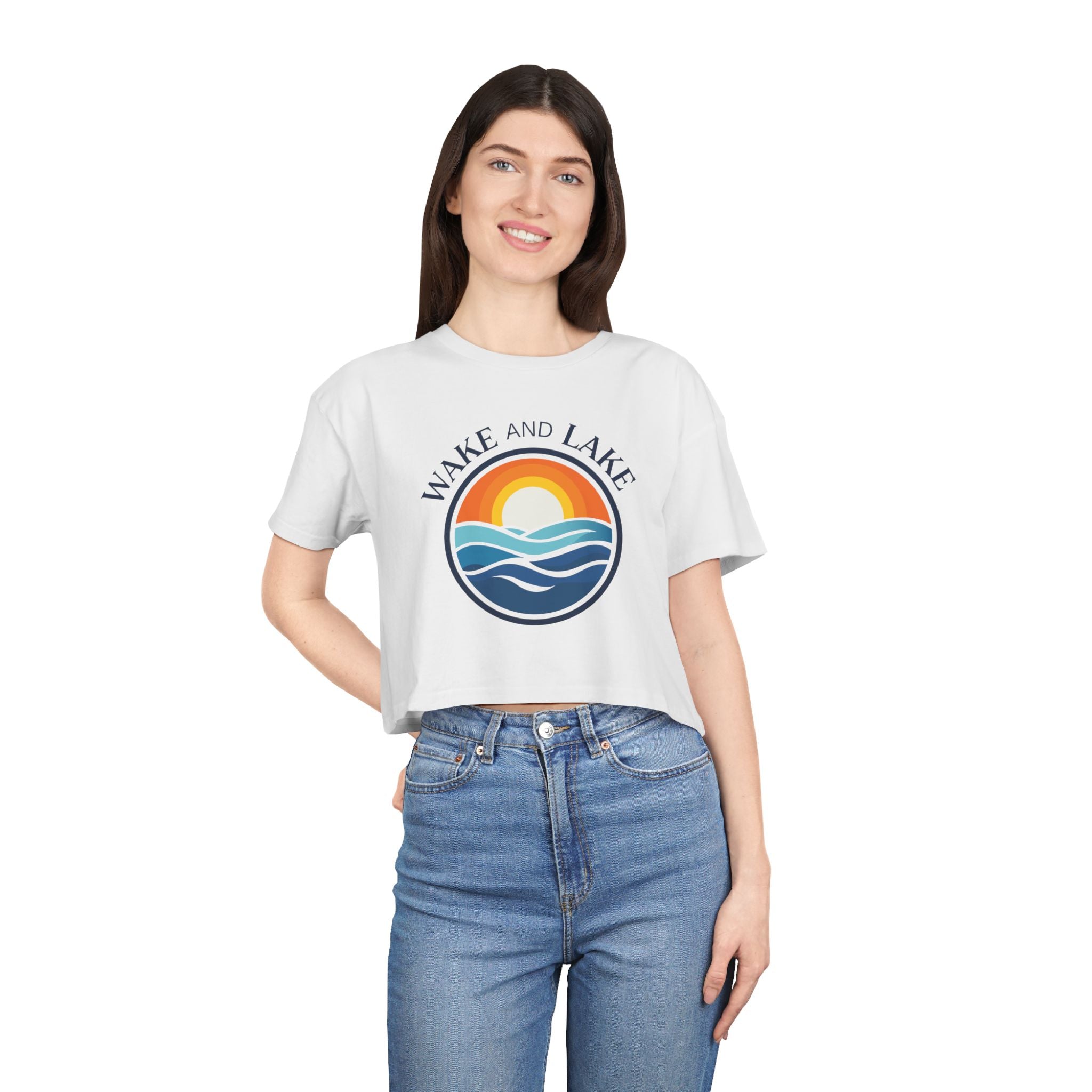 Wake and Lake Michigan Shield Women's Crop Tee on a boat deck
Relaxed crop top with Michigan crest graphic for lake days
Women's breezy boating crop tee with Wake and Lake Michigan branding
Soft women's Michigan Great Lakes crop t-shirt relaxed fit
