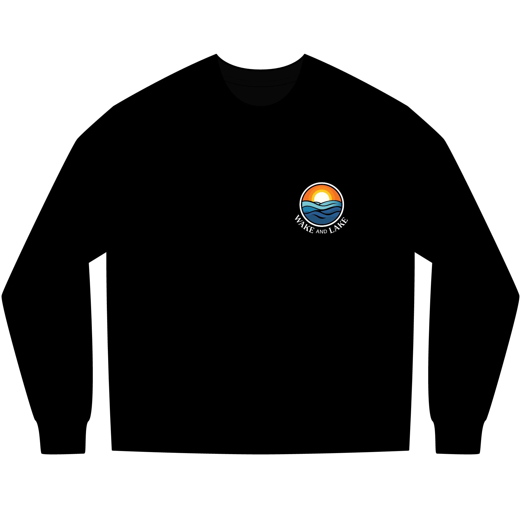 Unisex, Black long-sleeve shirt with circle crest arch logo on the chest, and a WL monogram logo on the back
