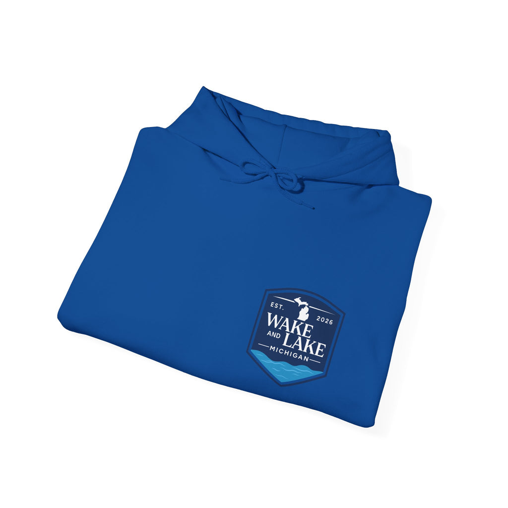 Wake and Lake Michigan Shield Hoodie worn on a foggy Great Lakes morning
Midweight Michigan crest sweatshirt for lake life
Michigan boating hoodie with bold shield graphic and Wake and Lake branding
Unisex Great Lakes fleece hoodie with Michigan shield crest

