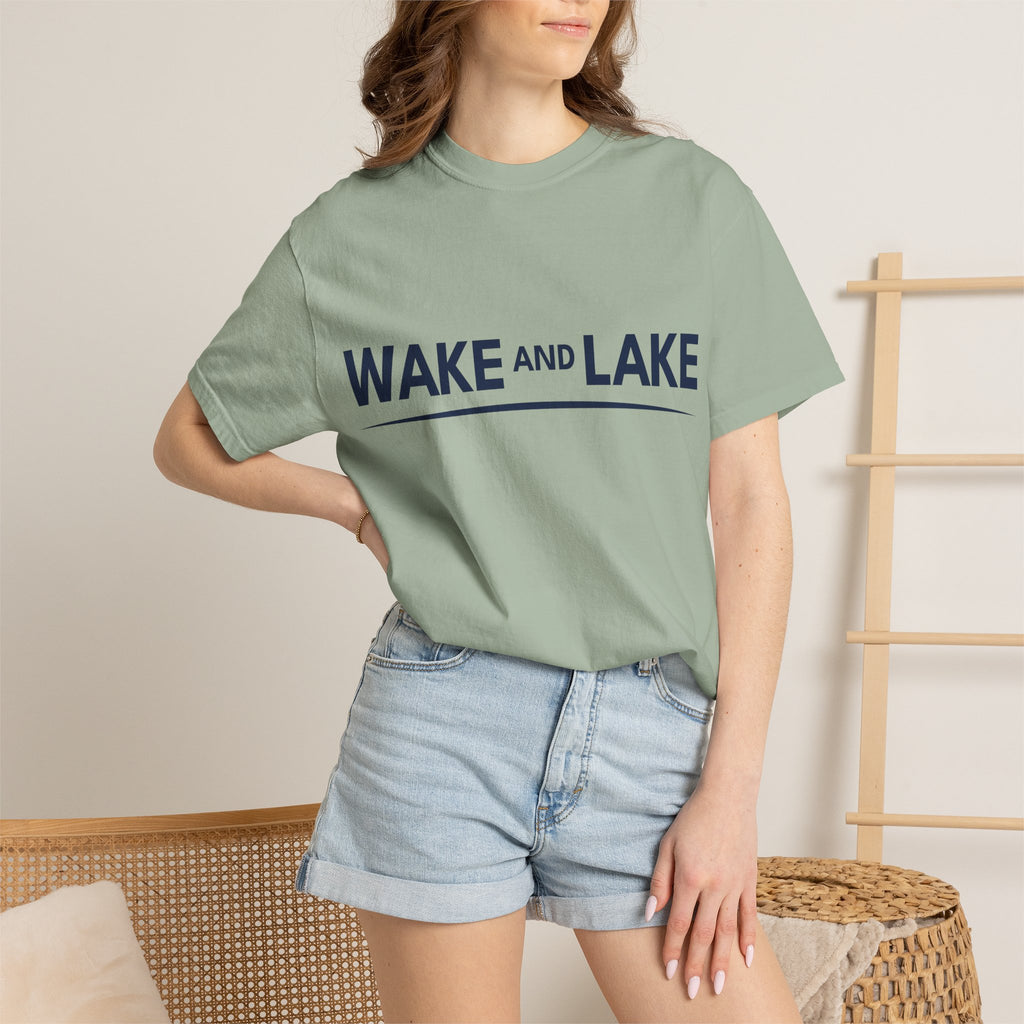 Wake and Lake Wordmark Tee worn at lakeside bonfire
Soft unisex cotton lake life t-shirt with chest wordmark
Wake and Lake branded everyday tee for boating weekends
Lake apparel t-shirt with clean Wake and Lake graphic

