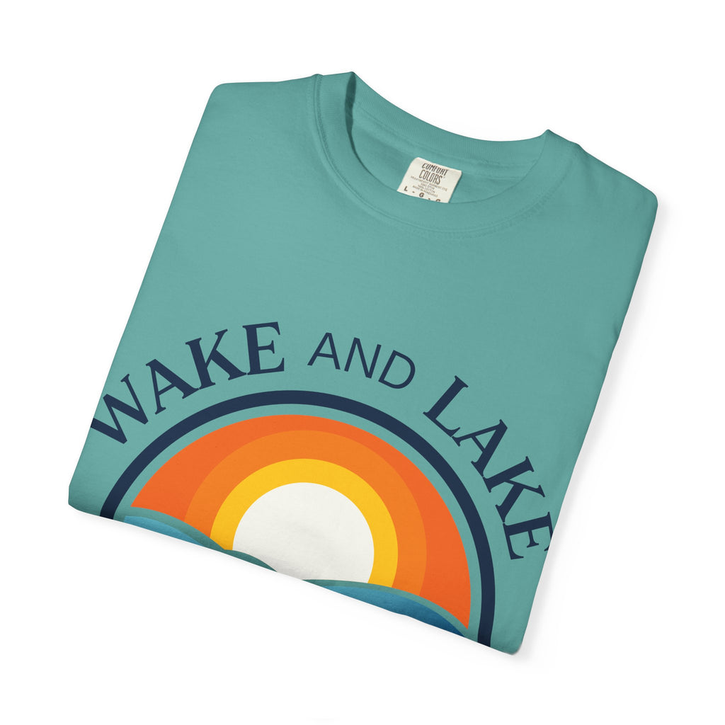 Wake and Lake Life Circle Crest Tee light color on a sunny lake day
White or sand-colored unisex lake t-shirt with circle crest logo
Light summer boating shirt with Wake and Lake branding
Breathable cotton lake life tee in light colorway
