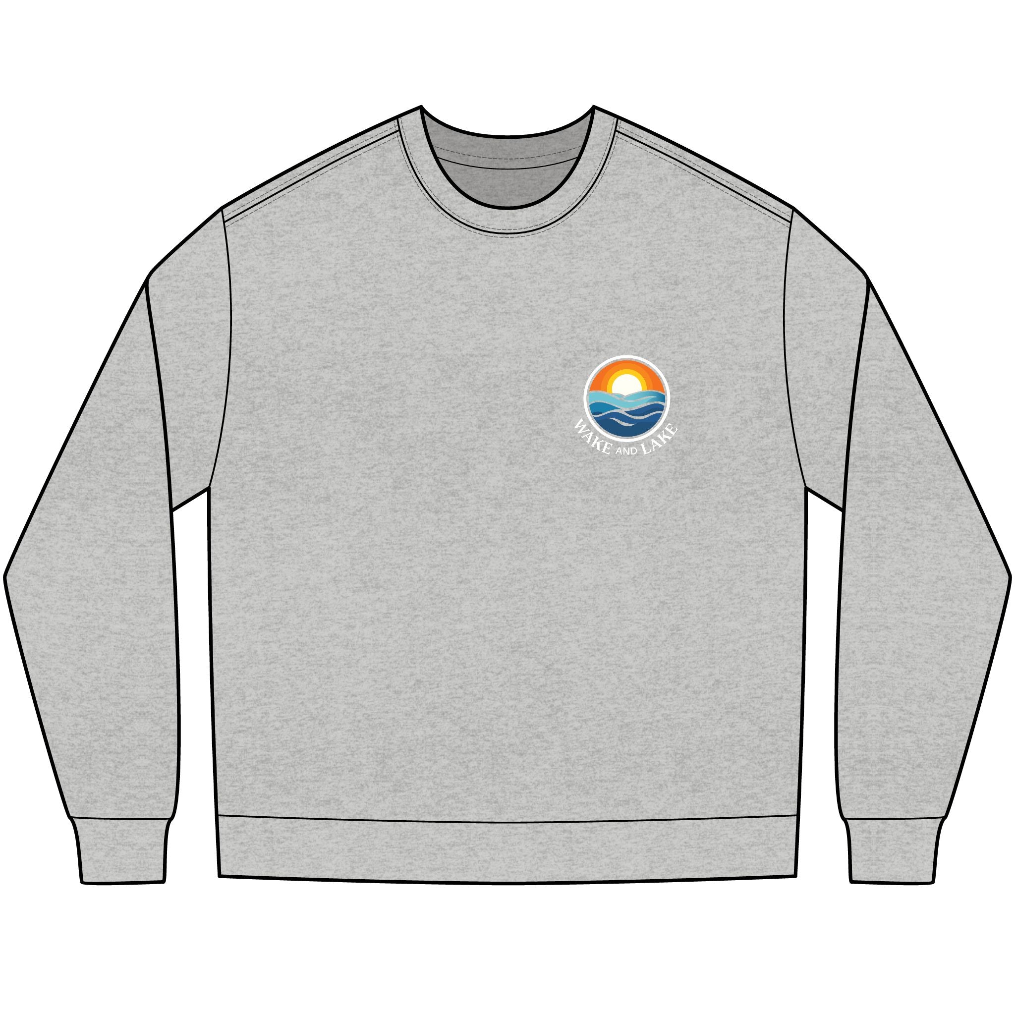 Unisex, Grey long-sleeve tee with circle crest arch logo on the chest, and a WL monogram logo on the back
