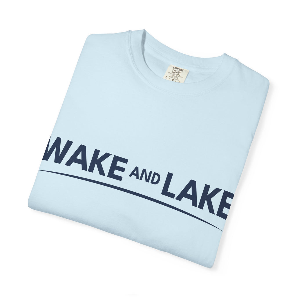 Wake and Lake Wordmark Tee worn at lakeside bonfire
Soft unisex cotton lake life t-shirt with chest wordmark
Wake and Lake branded everyday tee for boating weekends
Lake apparel t-shirt with clean Wake and Lake graphic

