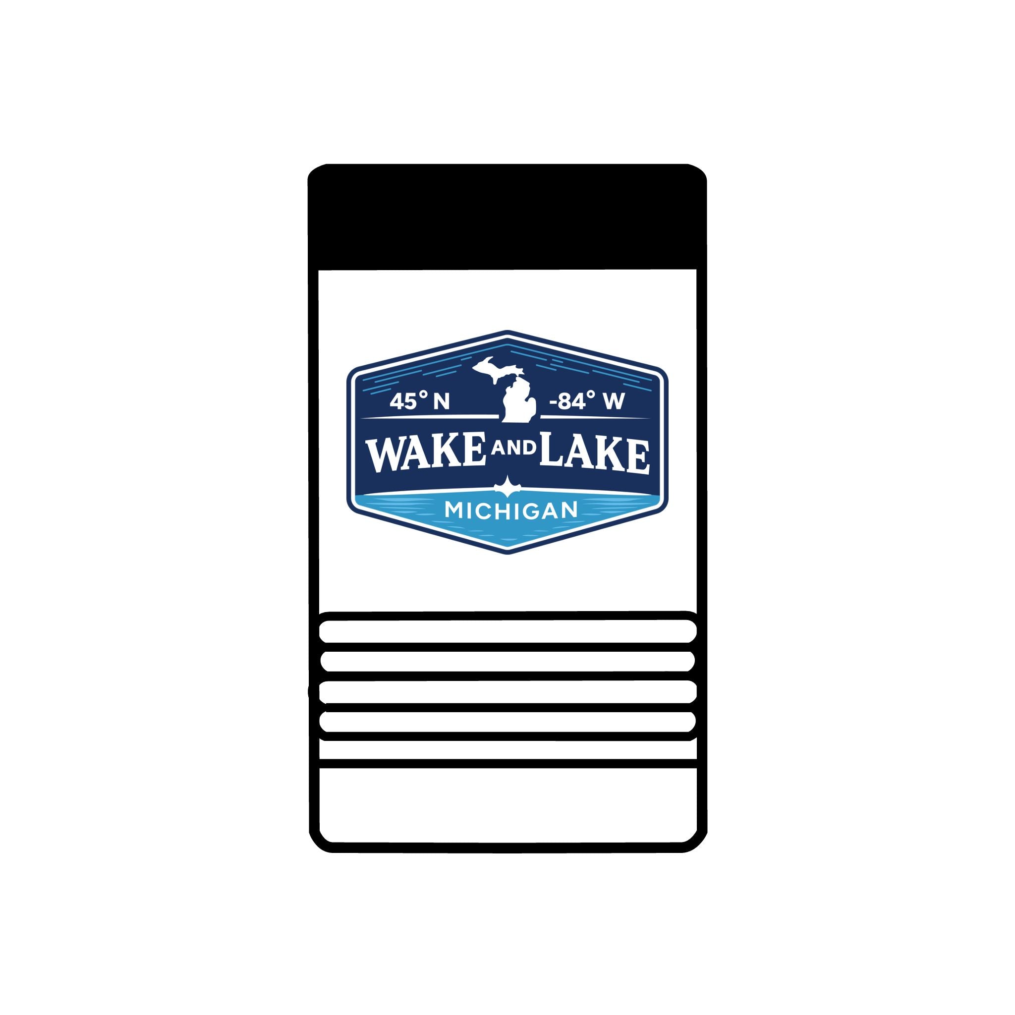 Wake and Lake Michigan Coordinate Badge Beverage Holder –Premium Polar Camel stainless steel construction
Double-wall vacuum insulated
Fits standard 12oz cans, 
WL Monogram back graphic
Classic white finish
