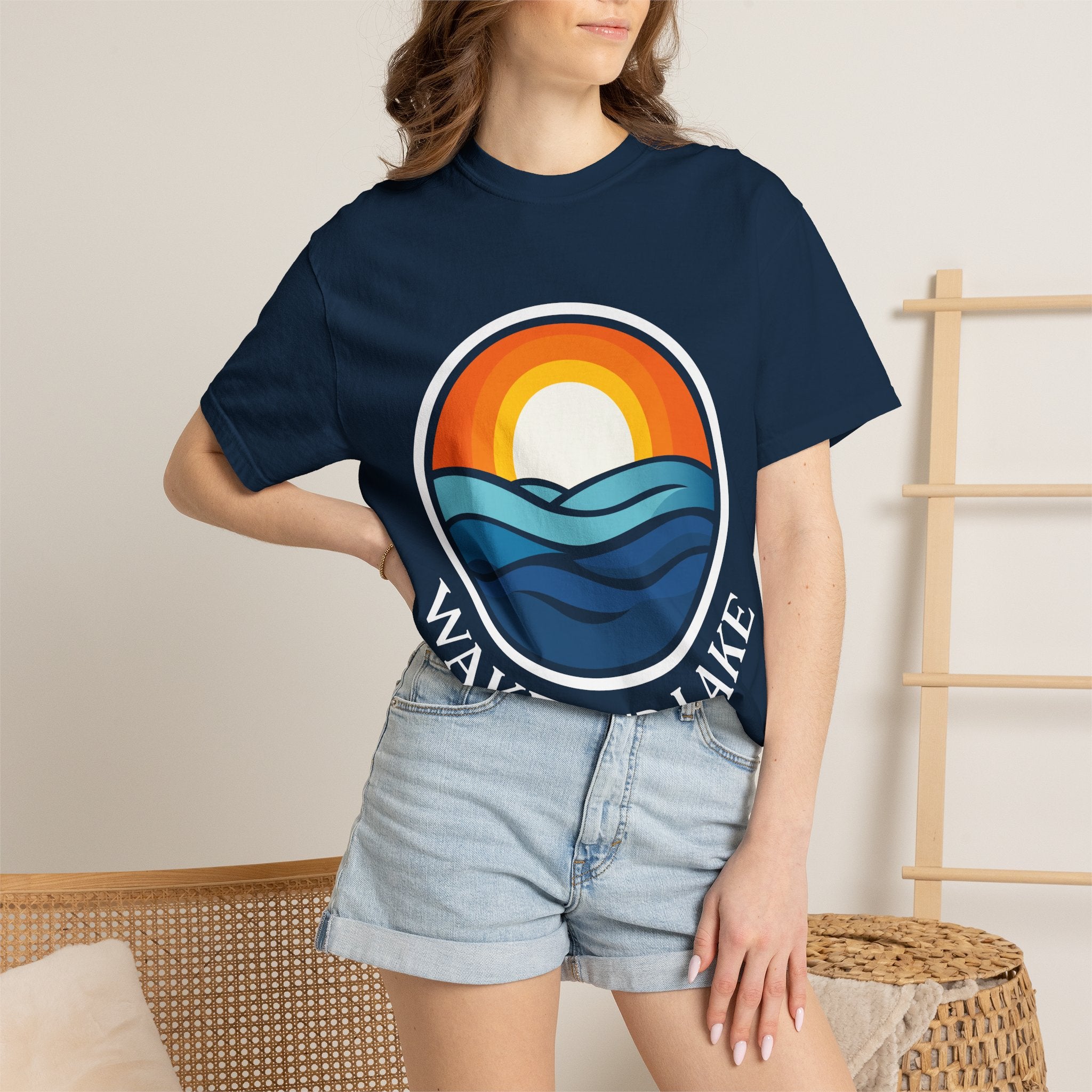 Wake and Lake Life Circle Crest Tee worn on a dock at sunset
Soft unisex lake life tee with bold circle crest graphic
Wake and Lake branded cotton t-shirt for summer boating
Circle crest logo tee for lake days and outdoor weekends

