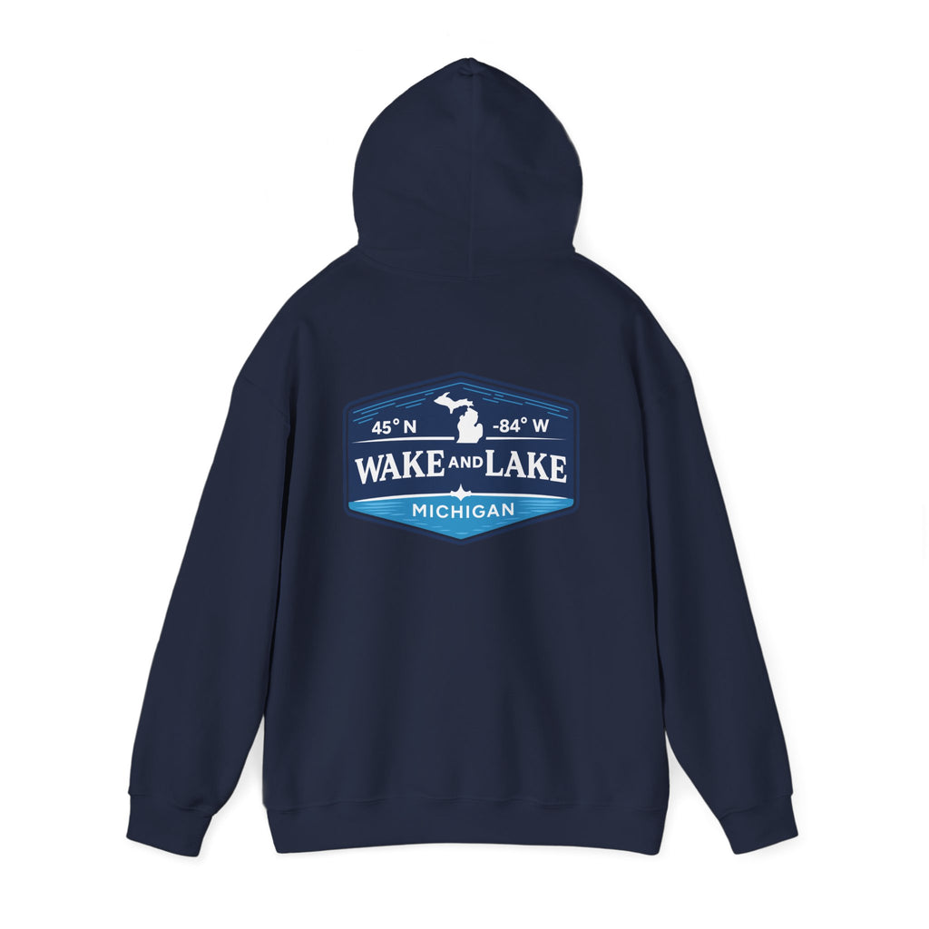 Wake and Lake Michigan Shield Hoodie worn on a foggy Great Lakes morning
Midweight Michigan crest sweatshirt for lake life
Michigan boating hoodie with bold shield graphic and Wake and Lake branding
Unisex Great Lakes fleece hoodie with Michigan shield crest

