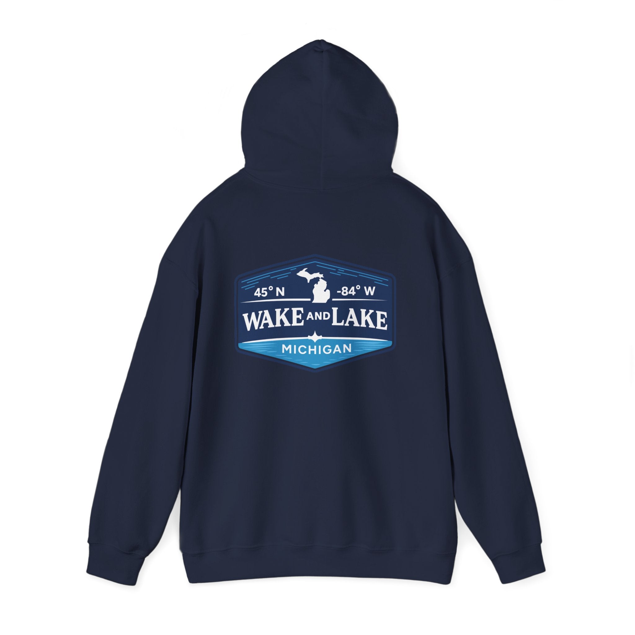 Wake and Lake Michigan Shield Hoodie worn on a foggy Great Lakes morning
Midweight Michigan crest sweatshirt for lake life
Michigan boating hoodie with bold shield graphic and Wake and Lake branding
Unisex Great Lakes fleece hoodie with Michigan shield crest
