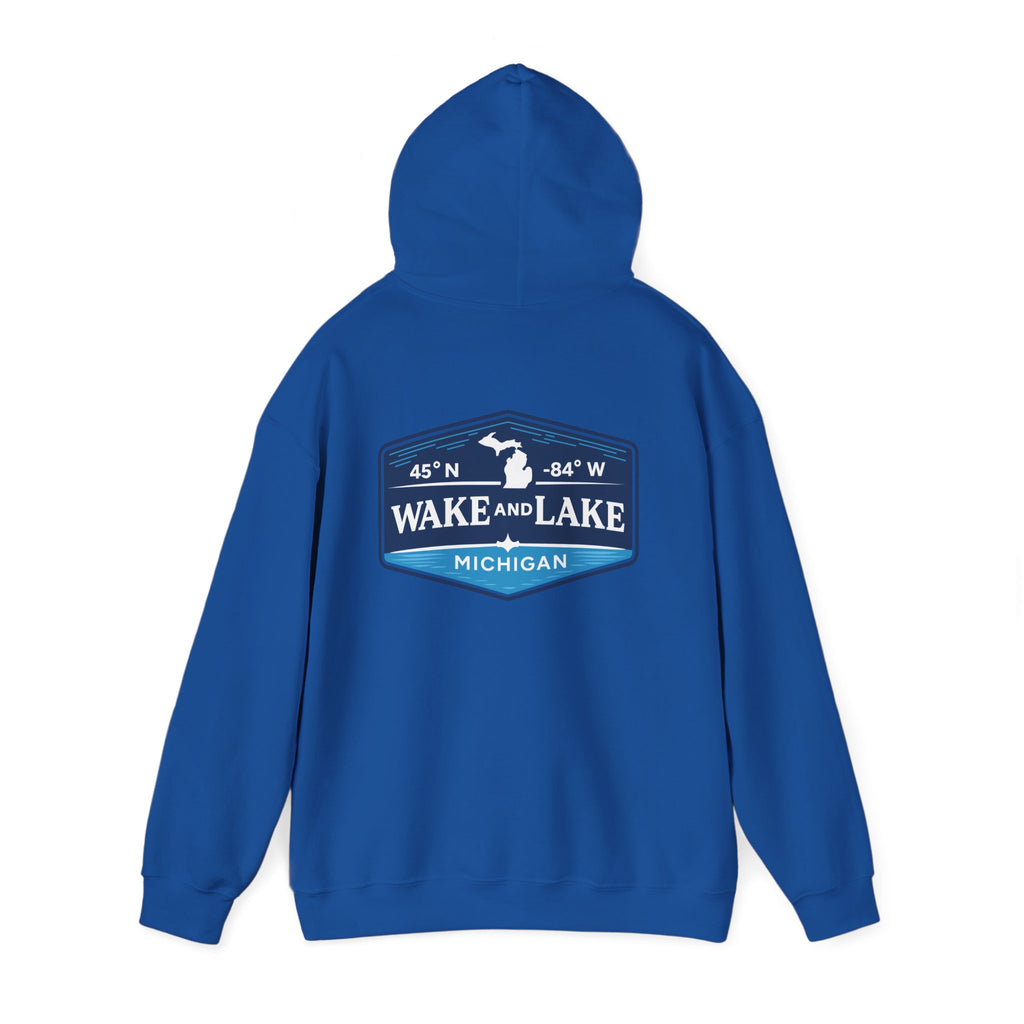 Wake and Lake Michigan Shield Hoodie worn on a foggy Great Lakes morning
Midweight Michigan crest sweatshirt for lake life
Michigan boating hoodie with bold shield graphic and Wake and Lake branding
Unisex Great Lakes fleece hoodie with Michigan shield crest
