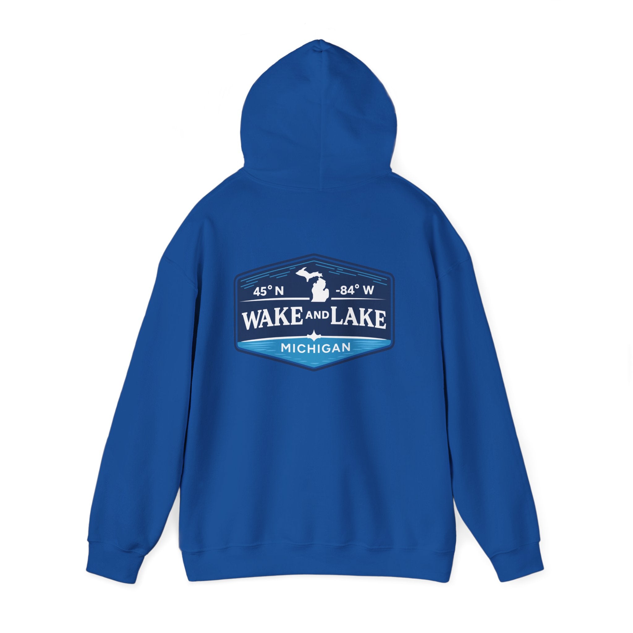 Wake and Lake Michigan Shield Hoodie worn on a foggy Great Lakes morning
Midweight Michigan crest sweatshirt for lake life
Michigan boating hoodie with bold shield graphic and Wake and Lake branding
Unisex Great Lakes fleece hoodie with Michigan shield crest

