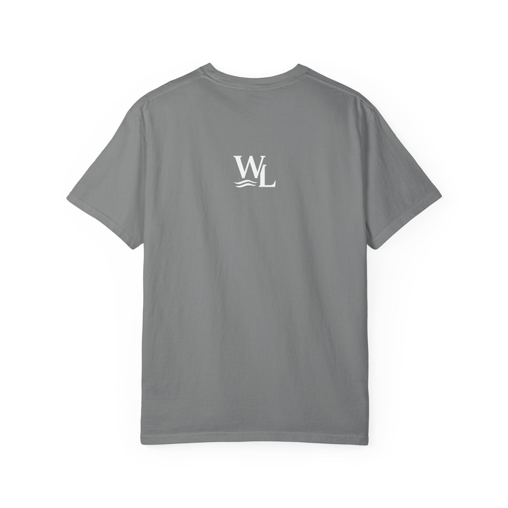 Wake and Lake Life Circle Crest Tee worn on a dock at sunset
Soft unisex lake life tee with bold circle crest graphic
Wake and Lake branded cotton t-shirt for summer boating
Circle crest logo tee for lake days and outdoor weekends

