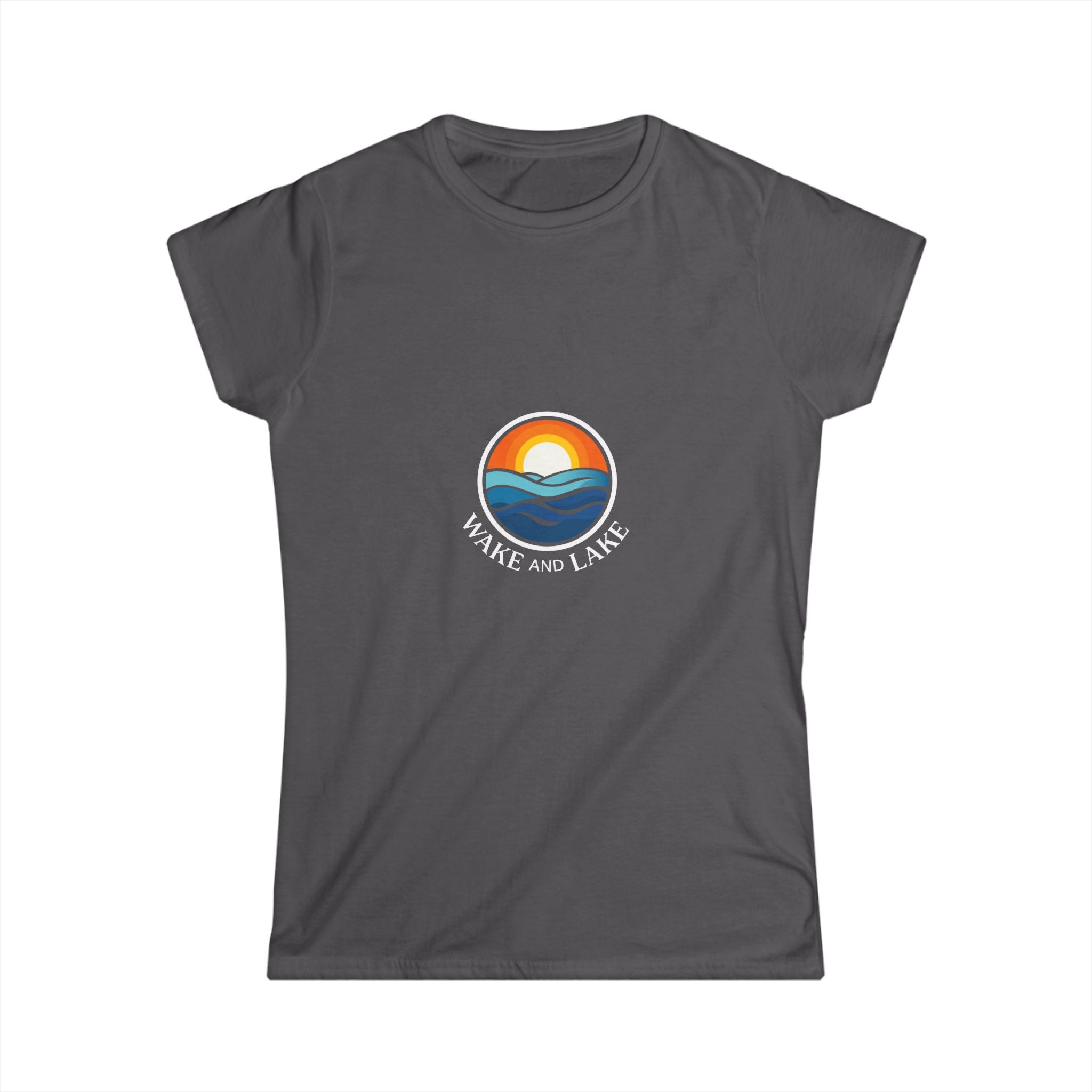 Wake and Lake Michigan Shield Women's Fitted Tee in gray, front view