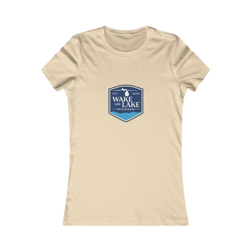 Wake and Lake Michigan Shield Women's Tee worn on a lakeside dock
Fitted women's Michigan lake life shirt with crest graphic
Women's Great Lakes boating tee with Michigan shield logo
Soft fitted women's cotton tee with Wake and Lake Michigan branding
