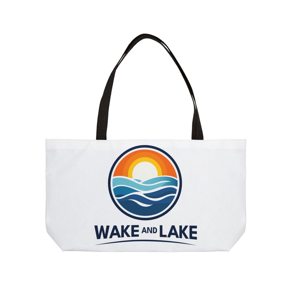 Wake and Lake Weekender Tote Bag on a dock loaded for a lake day
Large canvas lake tote bag with Wake and Lake branding
Spacious boating weekend bag for lake trips and outdoor adventures
Durable canvas carryall for lake weekenders and boat days

