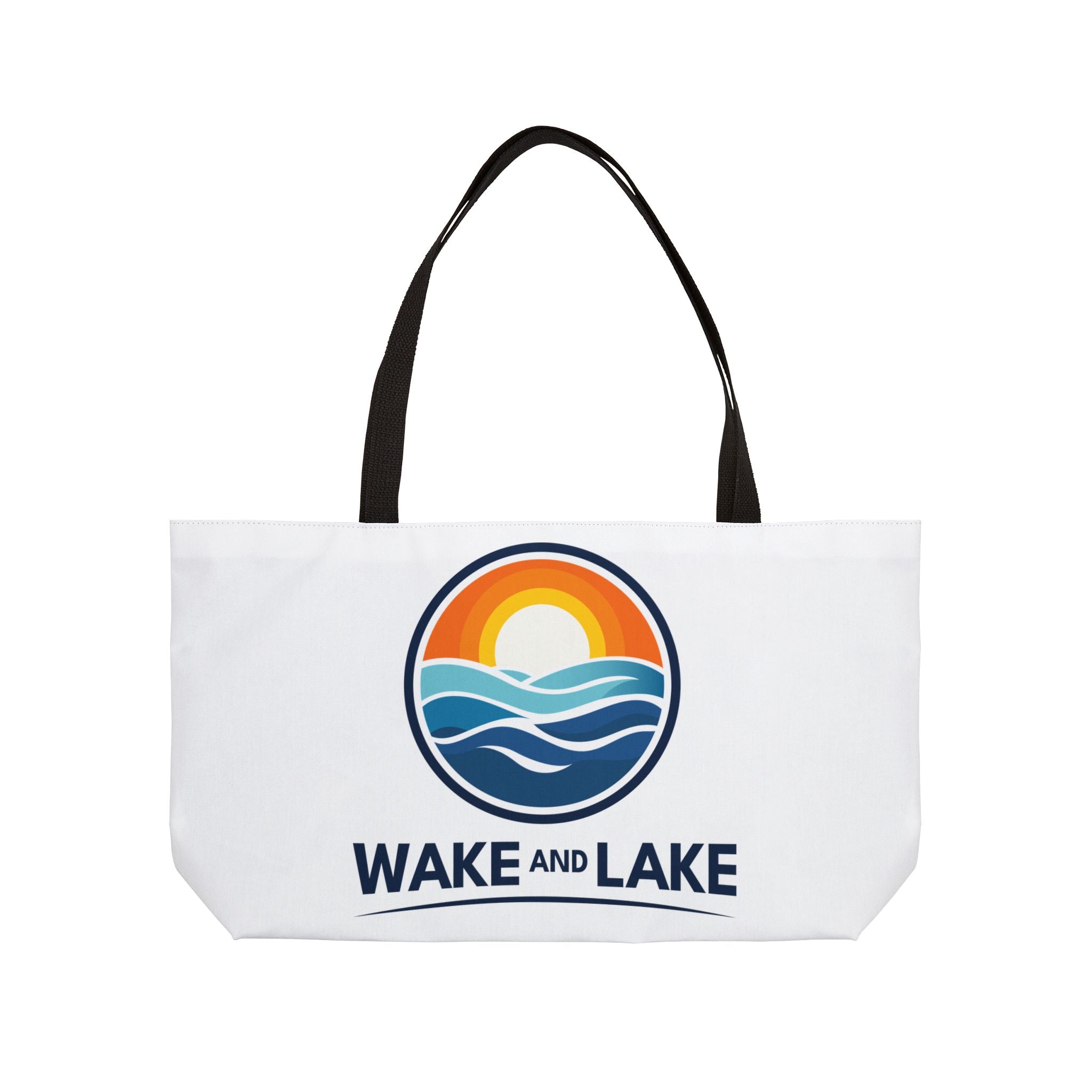 Wake and Lake Weekender Tote Bag on a dock loaded for a lake day
Large canvas lake tote bag with Wake and Lake branding
Spacious boating weekend bag for lake trips and outdoor adventures
Durable canvas carryall for lake weekenders and boat days
