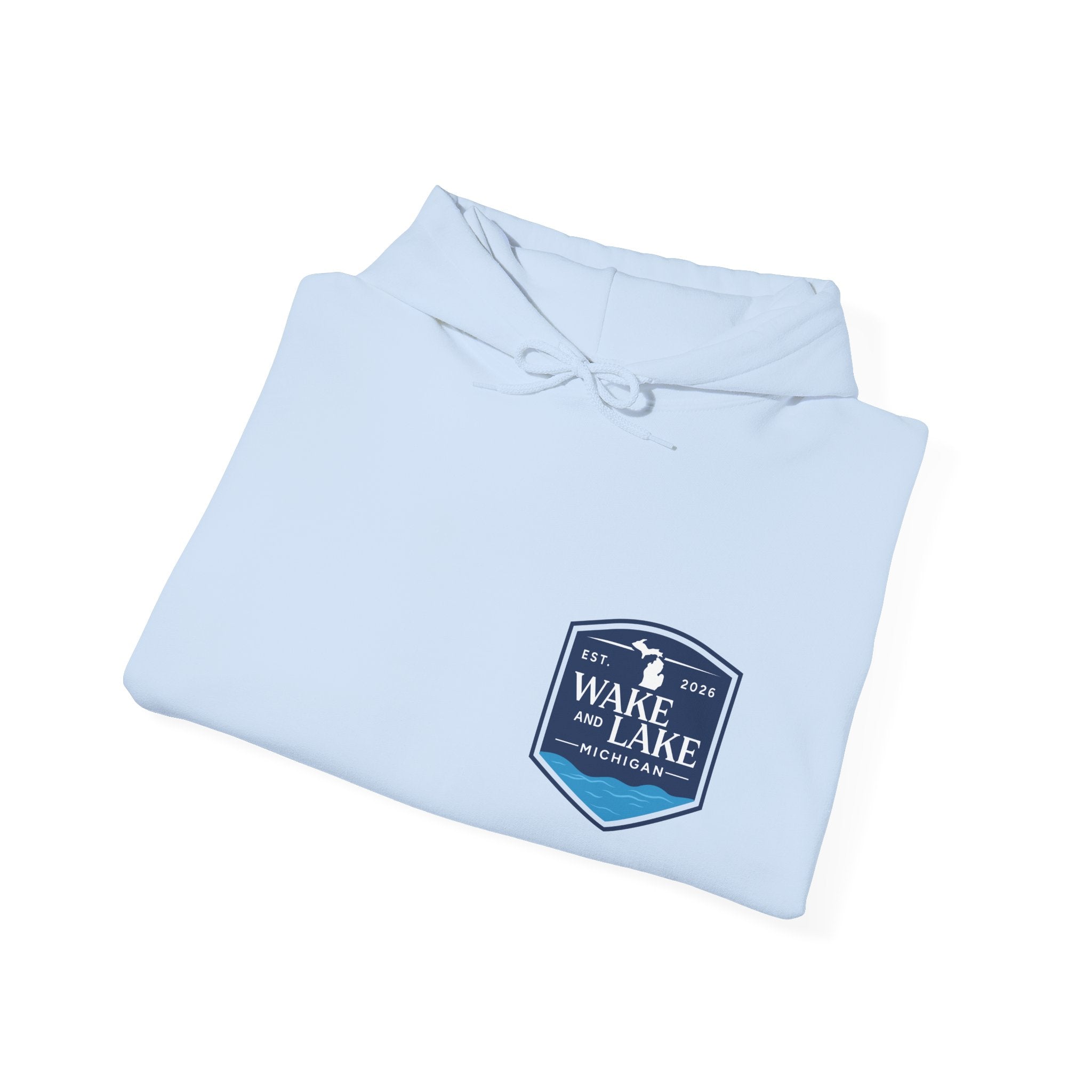 Wake and Lake Michigan Shield Hoodie worn on a foggy Great Lakes morning
Midweight Michigan crest sweatshirt for lake life
Michigan boating hoodie with bold shield graphic and Wake and Lake branding
Unisex Great Lakes fleece hoodie with Michigan shield crest
