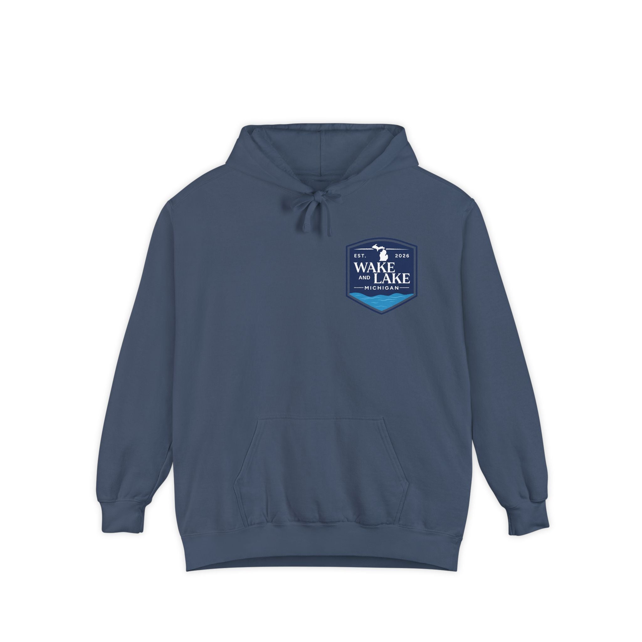 Wake and Lake Life Circle Crest Hoodie Light worn on a summer boat morning
Light-colored lake life sweatshirt with circle crest graphic
Natural white or sand lake hoodie for warm summer days
Soft light fleece with Wake and Lake circle crest design


