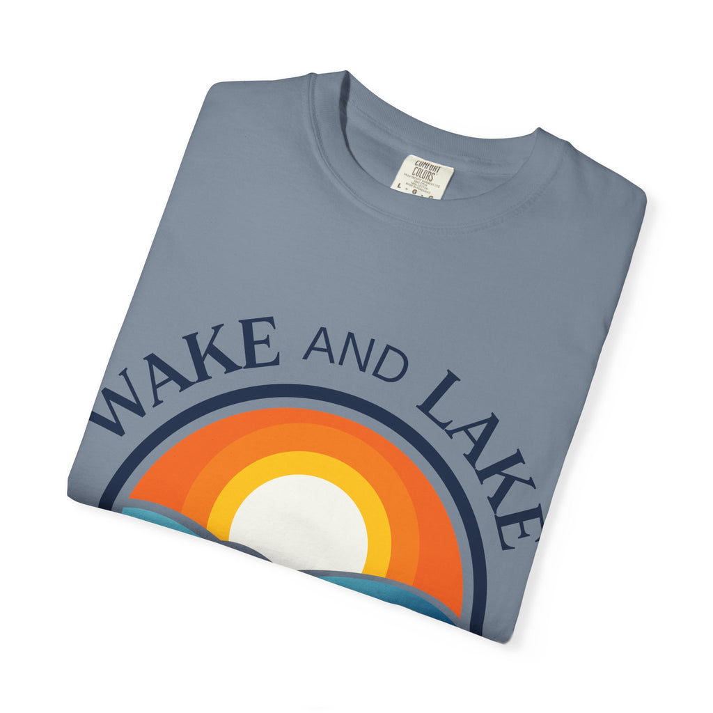 Wake and Lake Life Circle Crest Tee light color on a sunny lake day
White or sand-colored unisex lake t-shirt with circle crest logo
Light summer boating shirt with Wake and Lake branding
Breathable cotton lake life tee in light colorway

