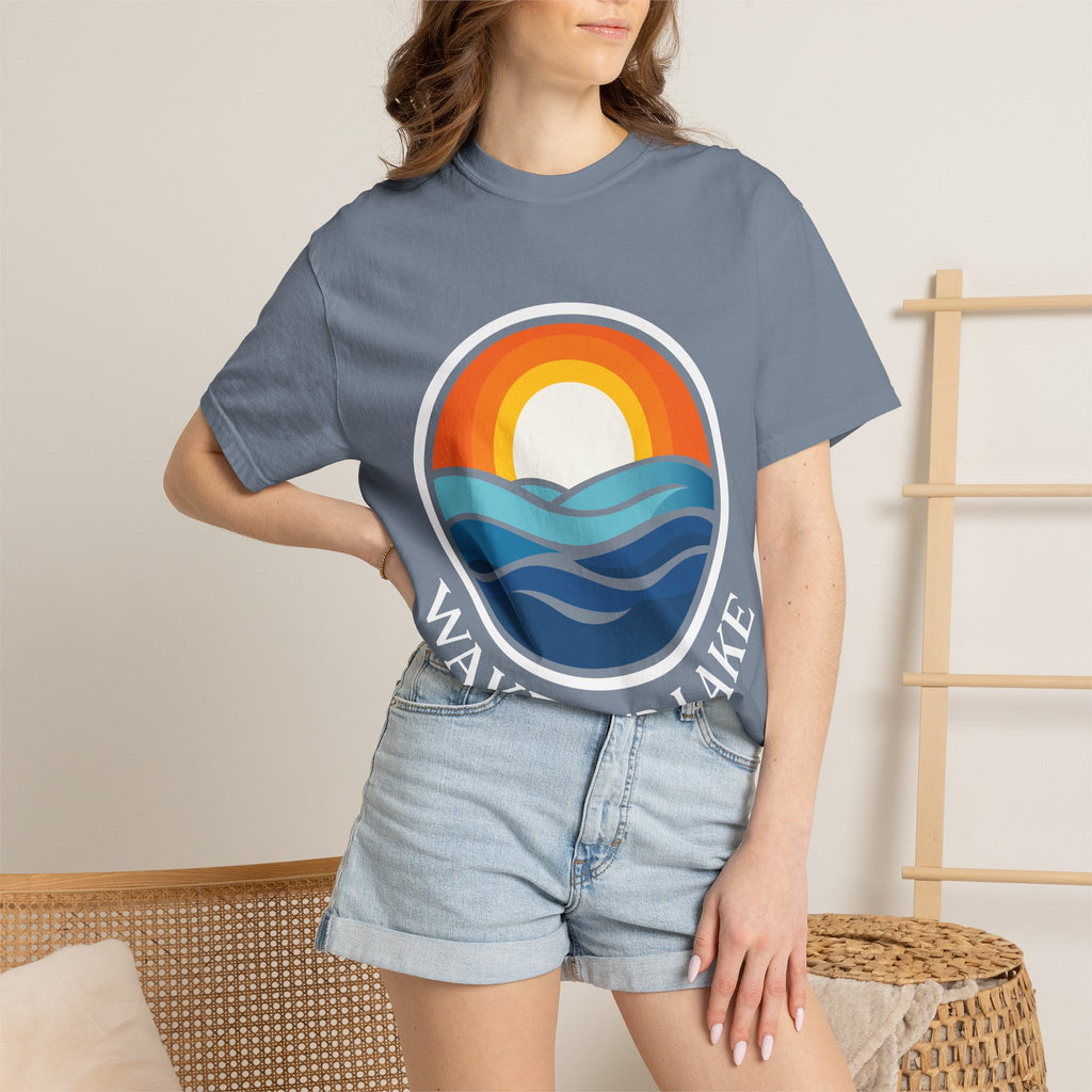 Wake and Lake Life Circle Crest Tee worn on a dock at sunset
Soft unisex lake life tee with bold circle crest graphic
Wake and Lake branded cotton t-shirt for summer boating
Circle crest logo tee for lake days and outdoor weekends

