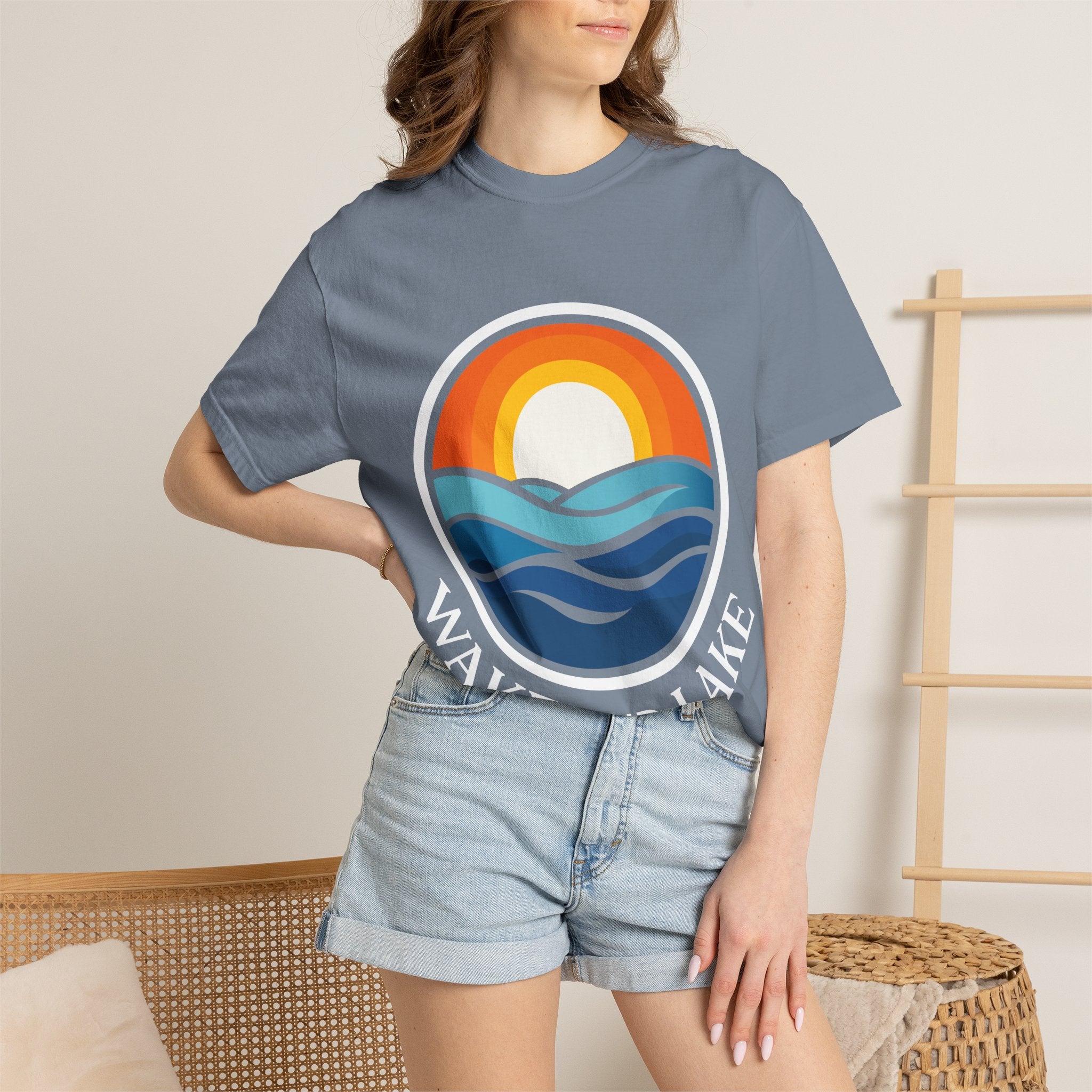 Wake and Lake Life Circle Crest Tee worn on a dock at sunset
Soft unisex lake life tee with bold circle crest graphic
Wake and Lake branded cotton t-shirt for summer boating
Circle crest logo tee for lake days and outdoor weekends

