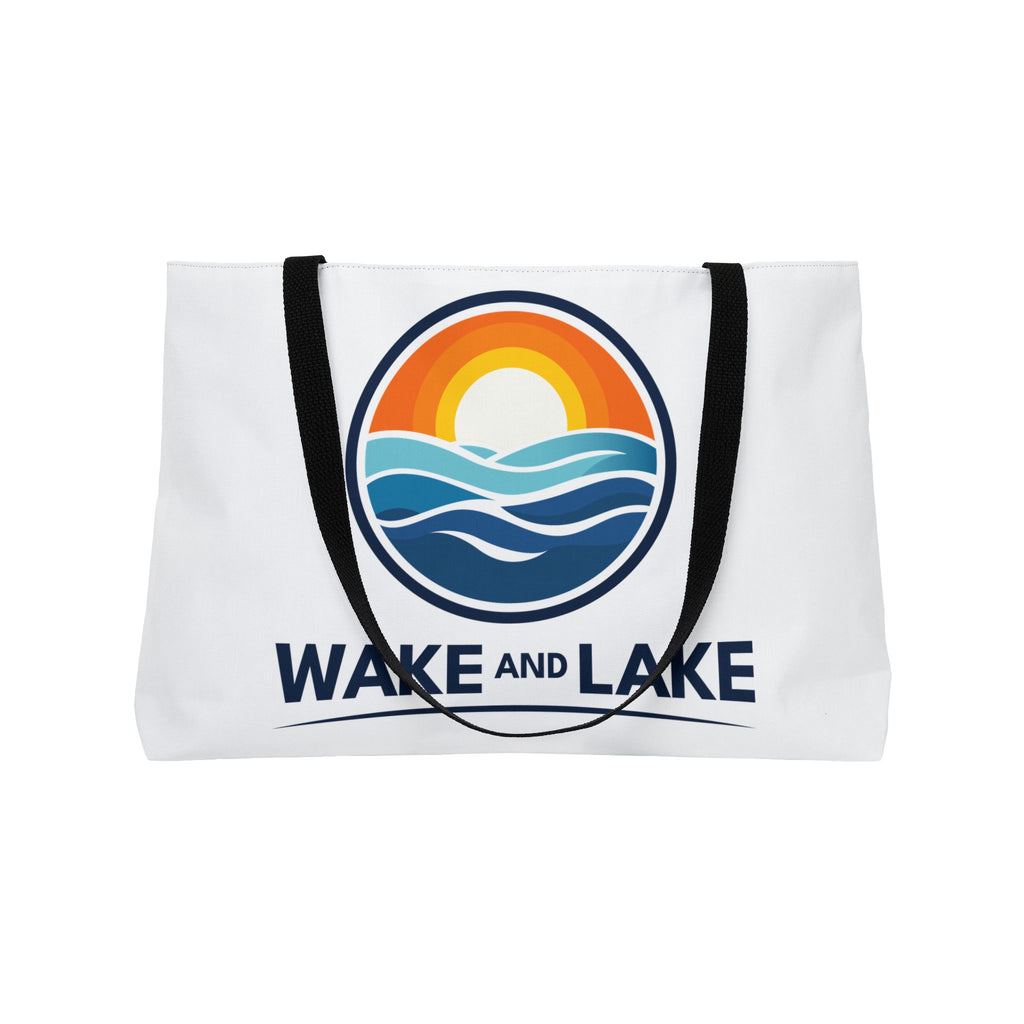 Wake and Lake Weekender Tote Bag on a dock loaded for a lake day
Large canvas lake tote bag with Wake and Lake branding
Spacious boating weekend bag for lake trips and outdoor adventures
Durable canvas carryall for lake weekenders and boat days
