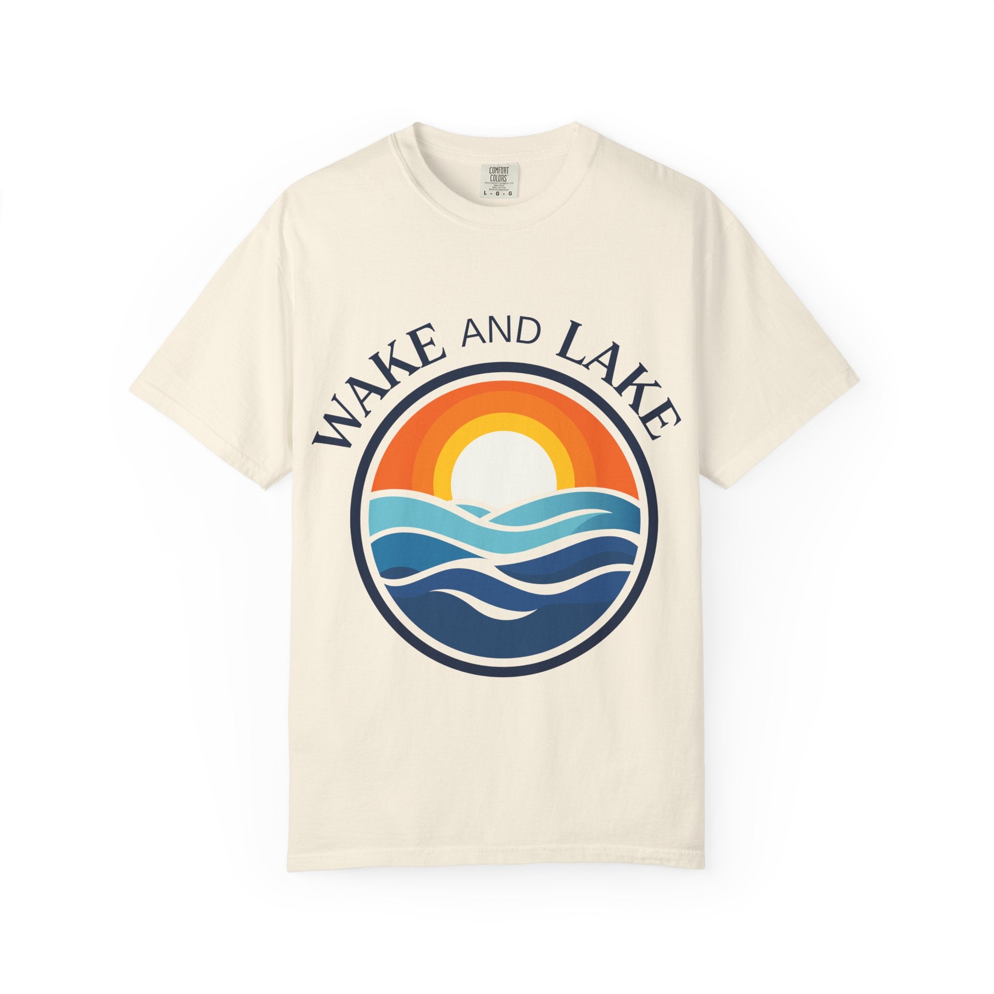 Wake and Lake Life Circle Crest Tee light color on a sunny lake day
White or sand-colored unisex lake t-shirt with circle crest logo
Light summer boating shirt with Wake and Lake branding
Breathable cotton lake life tee in light colorway
