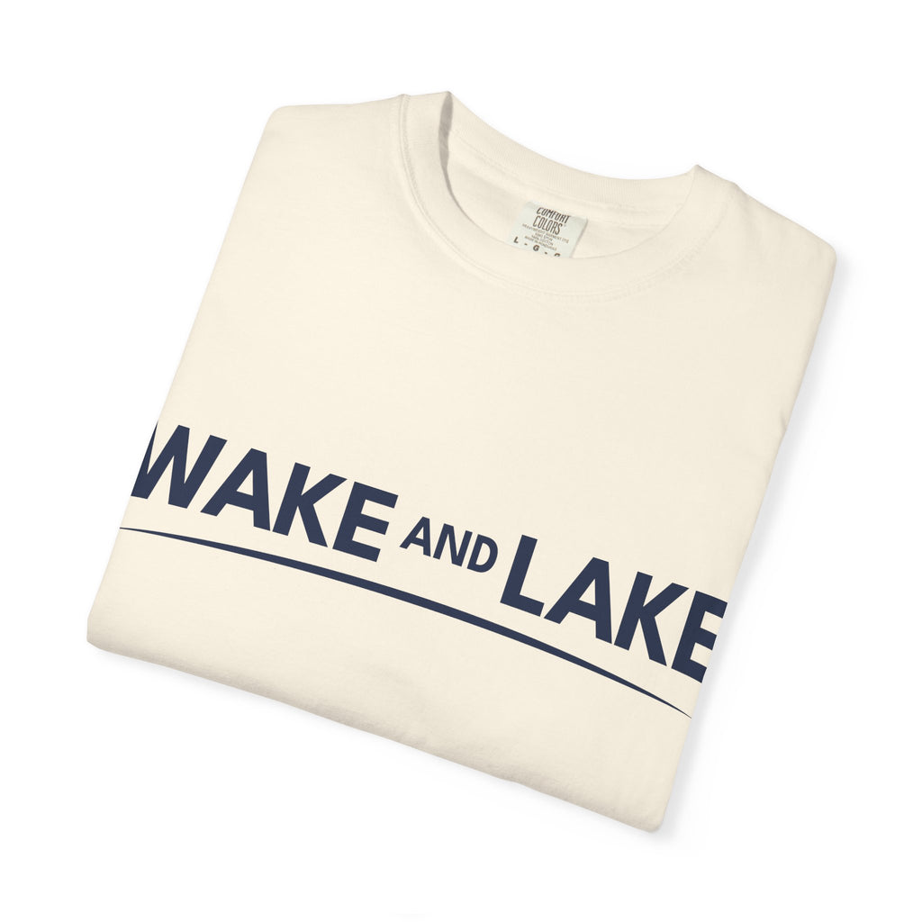 Wake and Lake Wordmark Tee worn at lakeside bonfire
Soft unisex cotton lake life t-shirt with chest wordmark
Wake and Lake branded everyday tee for boating weekends
Lake apparel t-shirt with clean Wake and Lake graphic

