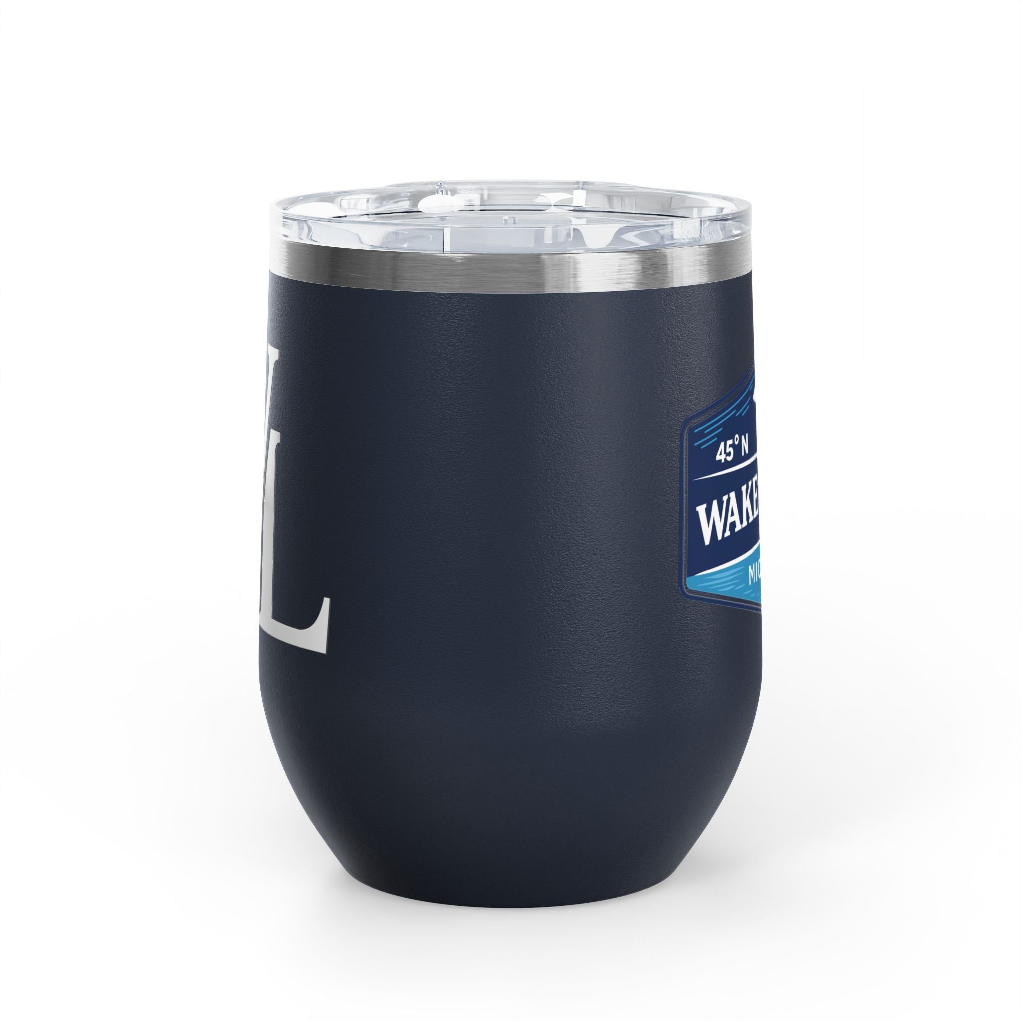 Wake and Lake Michigan Coordinate Badge Wine Tumbler on a sunset dock
Slim 12oz insulated wine tumbler with Michigan coordinate badge
Lake life wine glass tumbler with Michigan Great Lakes branding
Elegant Michigan coordinate badge drinkware gift for lake evenings

